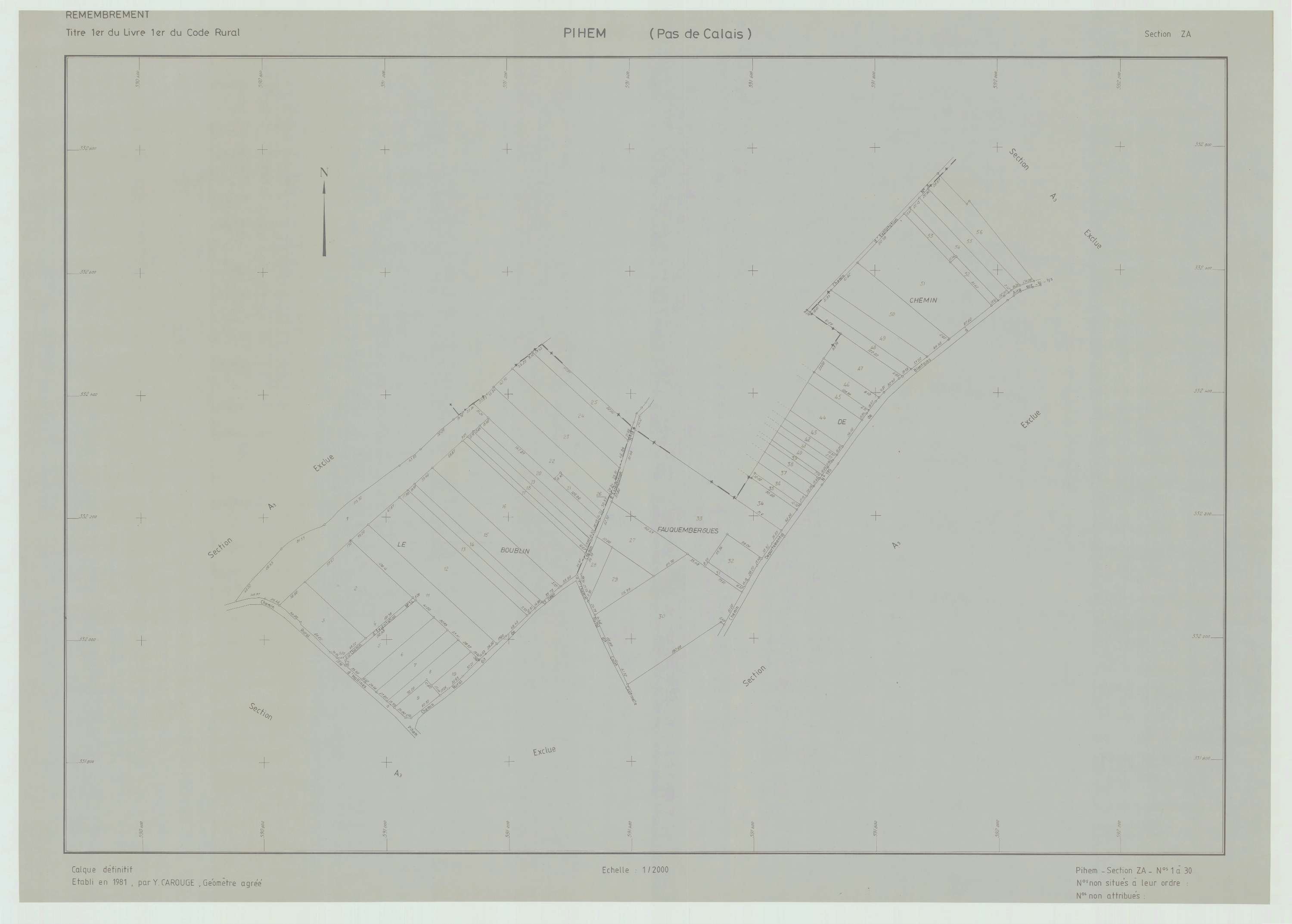 Pihem - Plan de remembrement : section ZA.