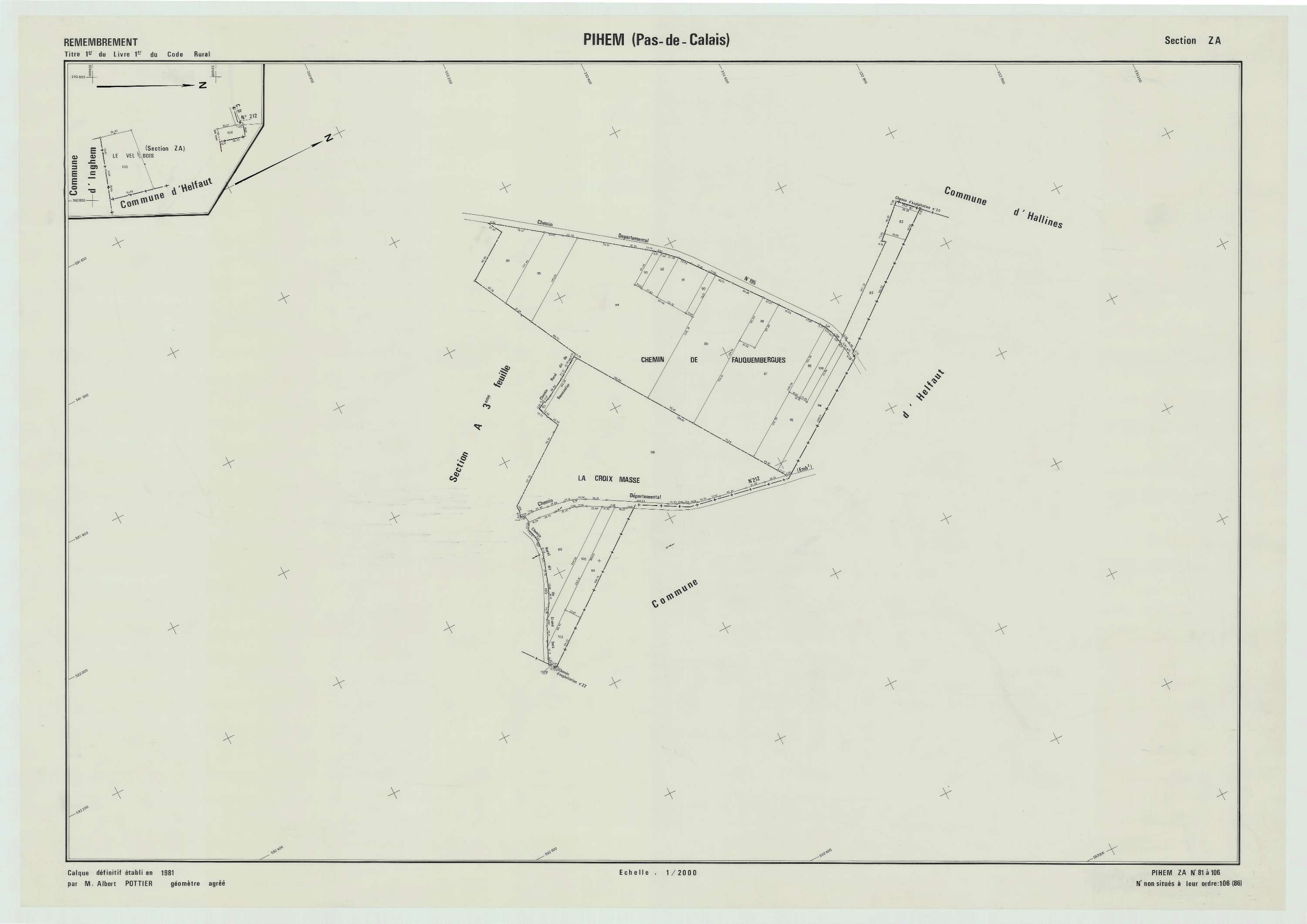 Pihem - Plan de remembrement : section ZA.