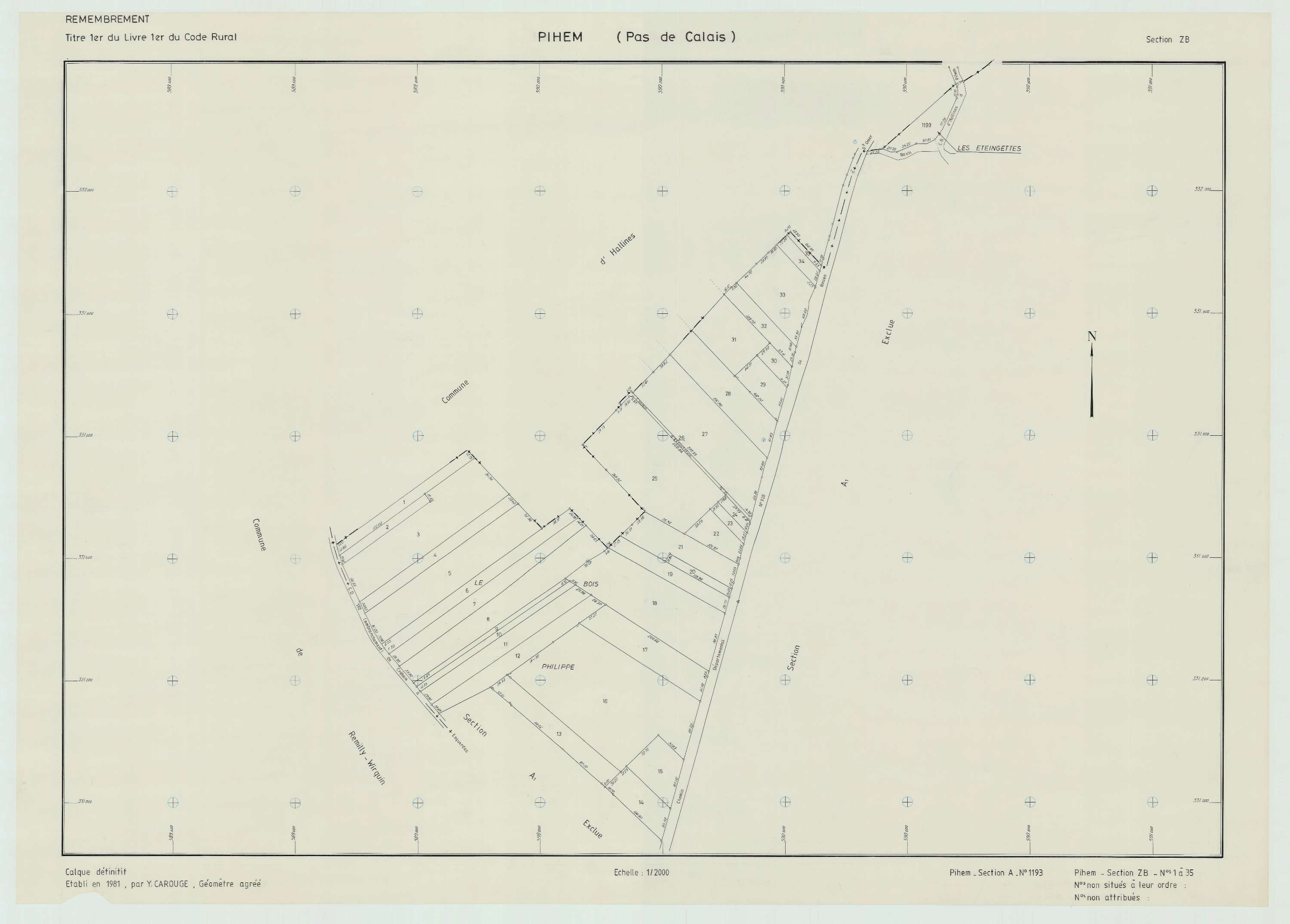 Pihem - Plan de remembrement : section ZB.