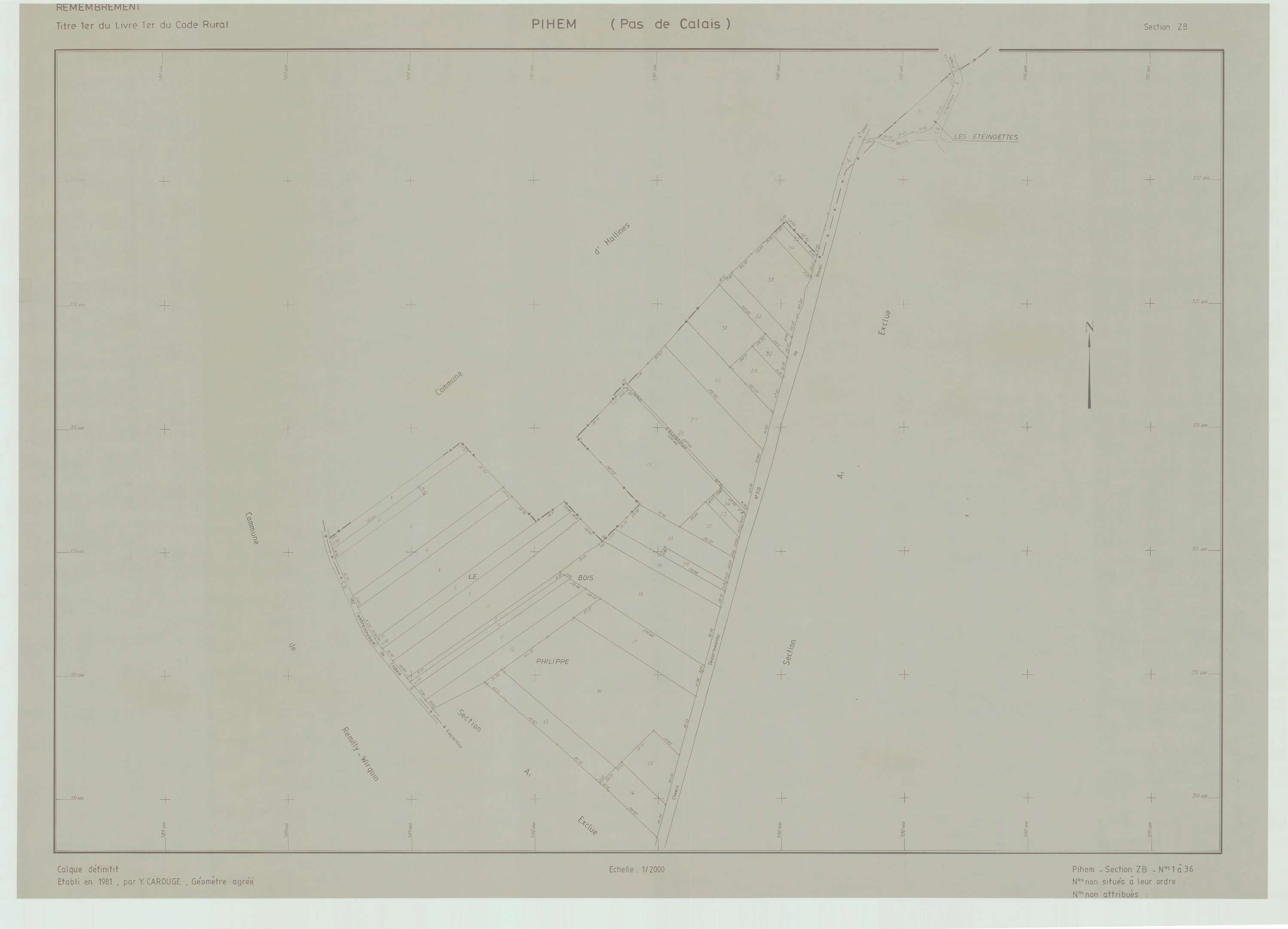 Pihem - Plan de remembrement : section ZB.