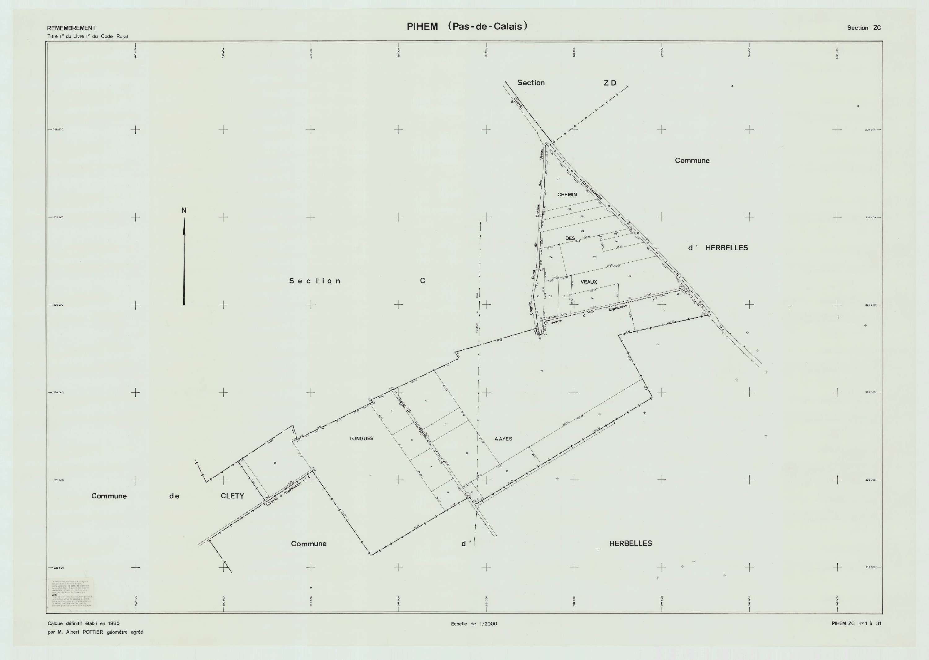 Pihem - Plan de remembrement : section ZC.
