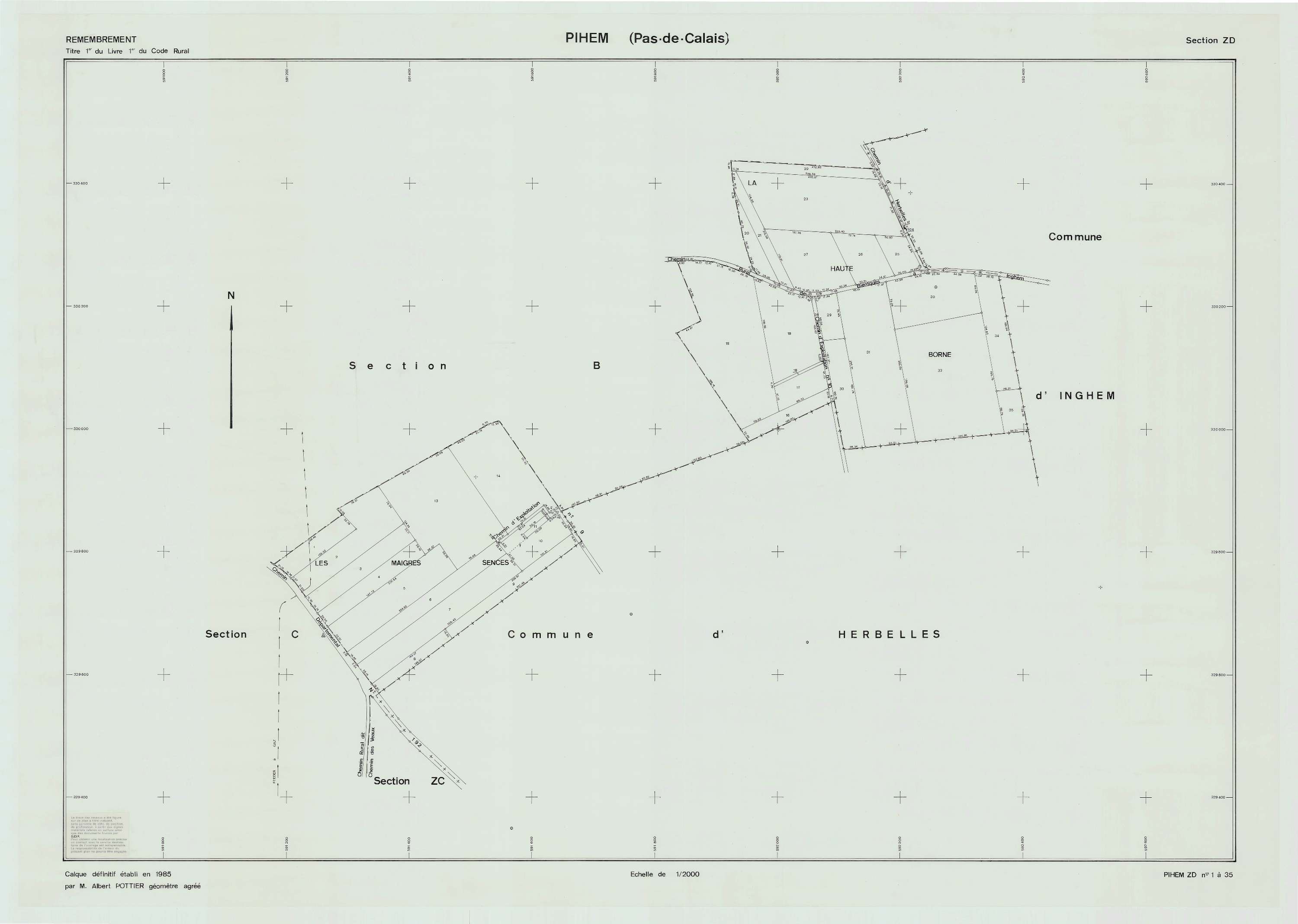 Pihem - Plan de remembrement : section ZD.