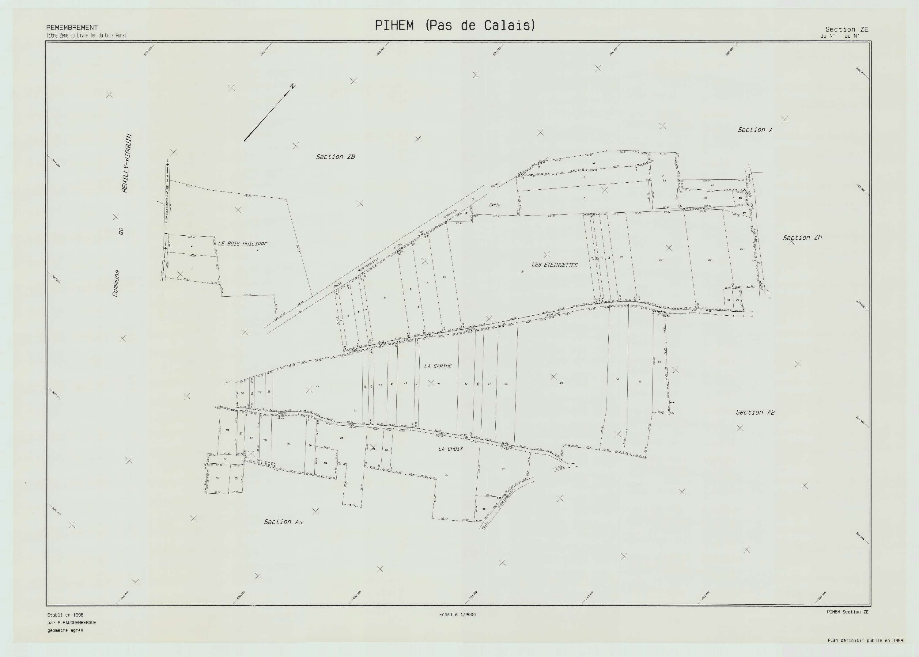 Pihem - Plan de remembrement : section ZE.