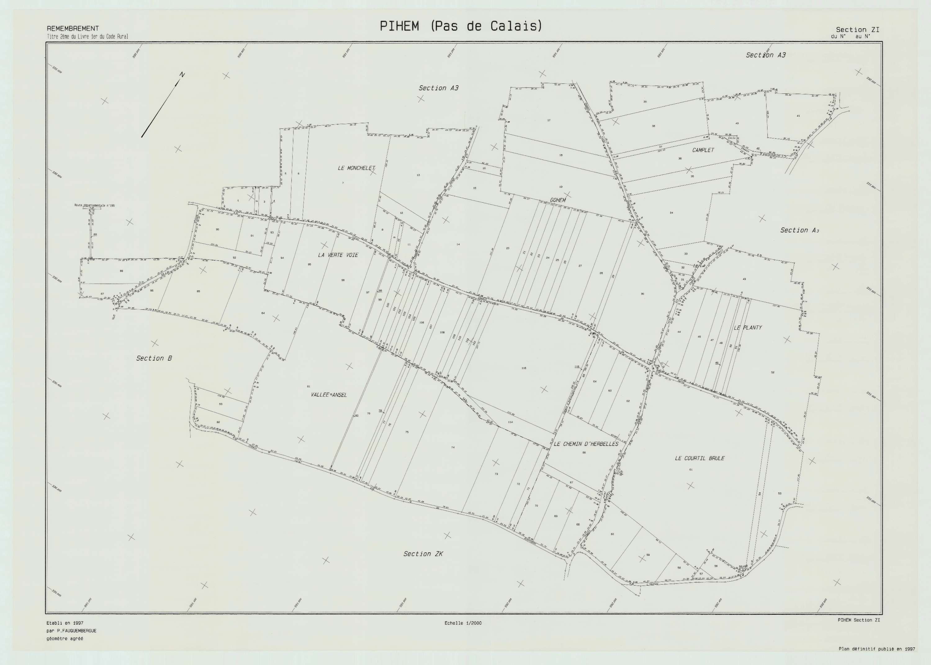 Pihem - Plan de remembrement : section ZI.