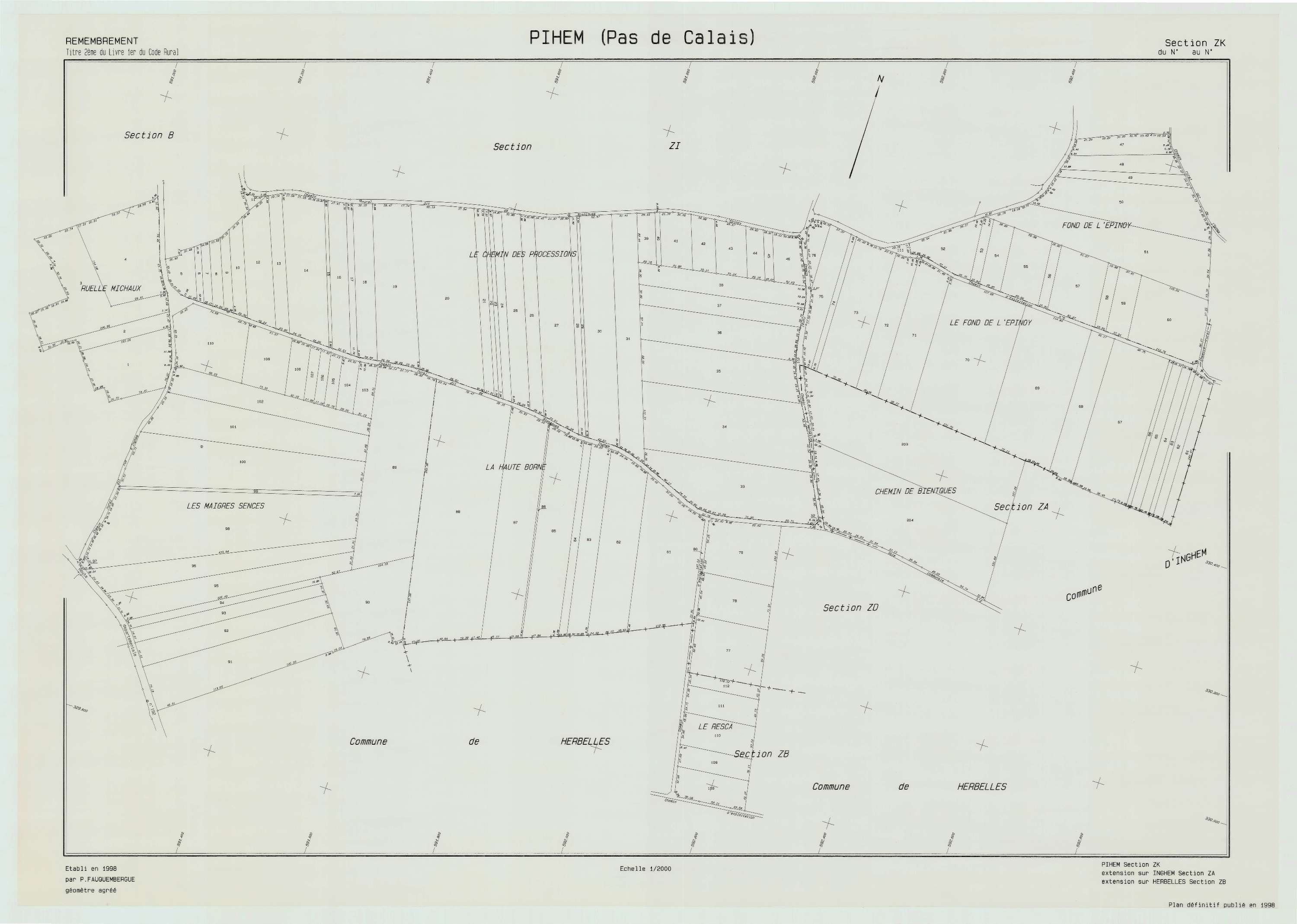 Pihem - Plan de remembrement : section ZK.