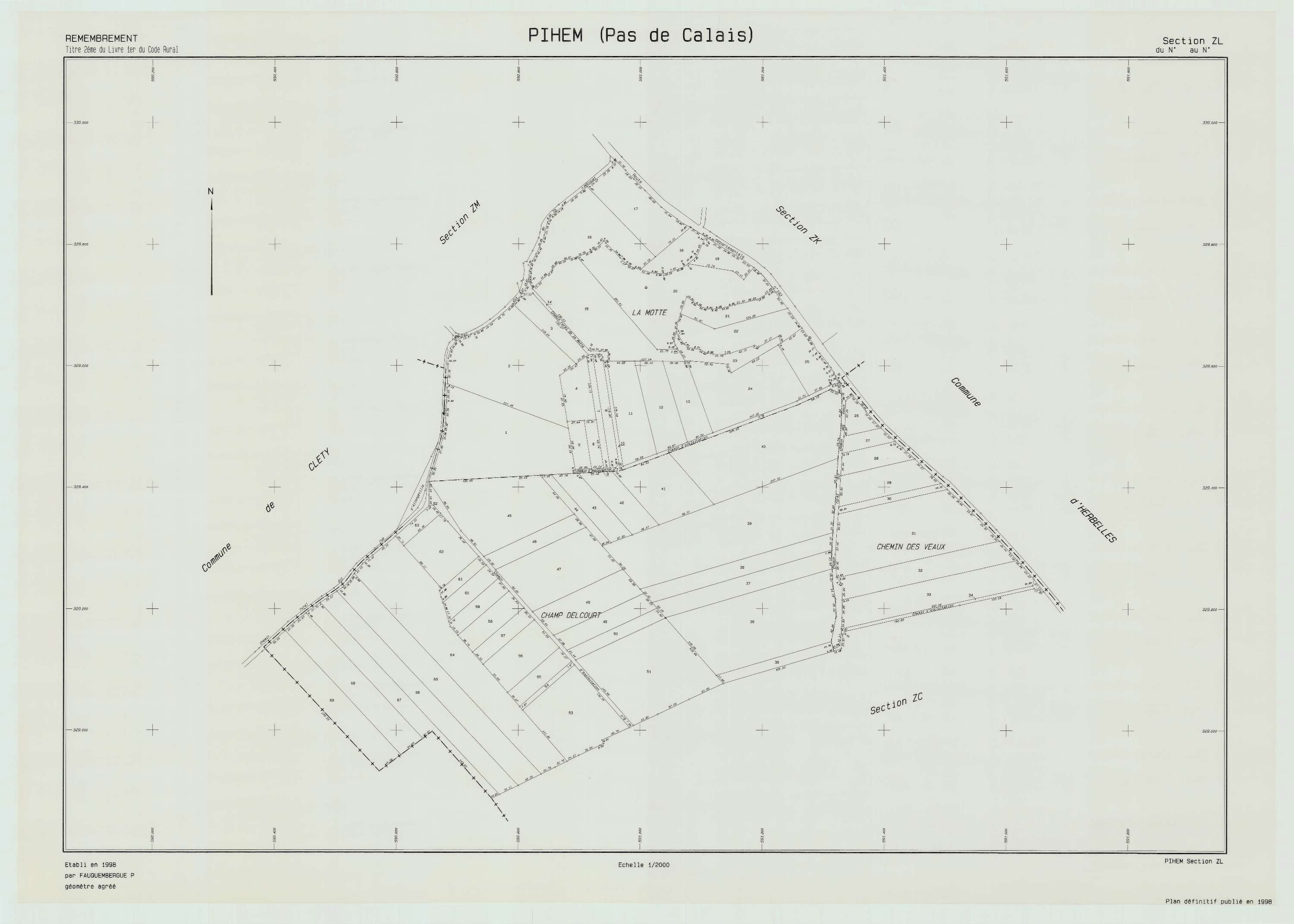 Pihem - Plan de remembrement : section ZL.