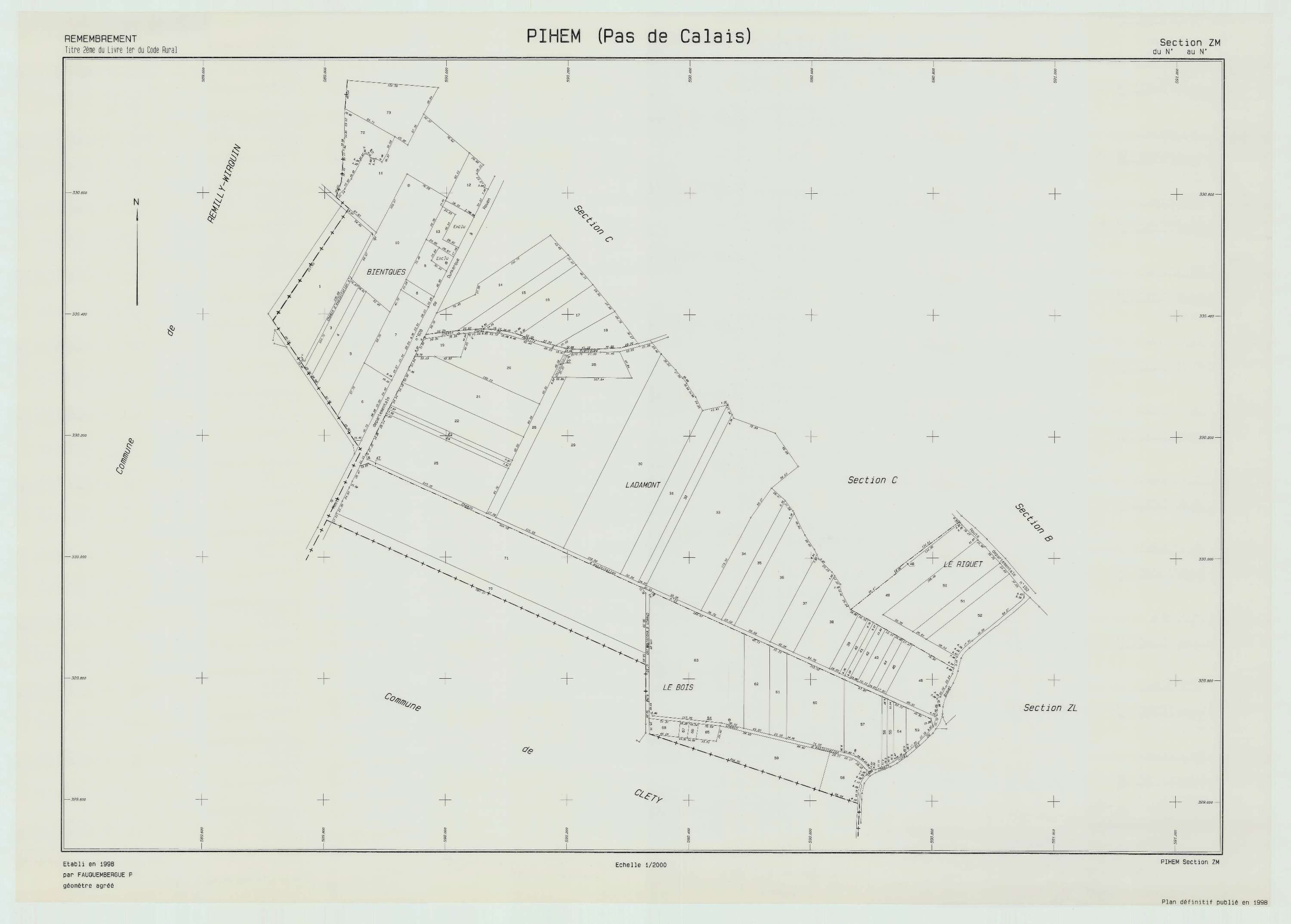 Pihem - Plan de remembrement : section ZM.