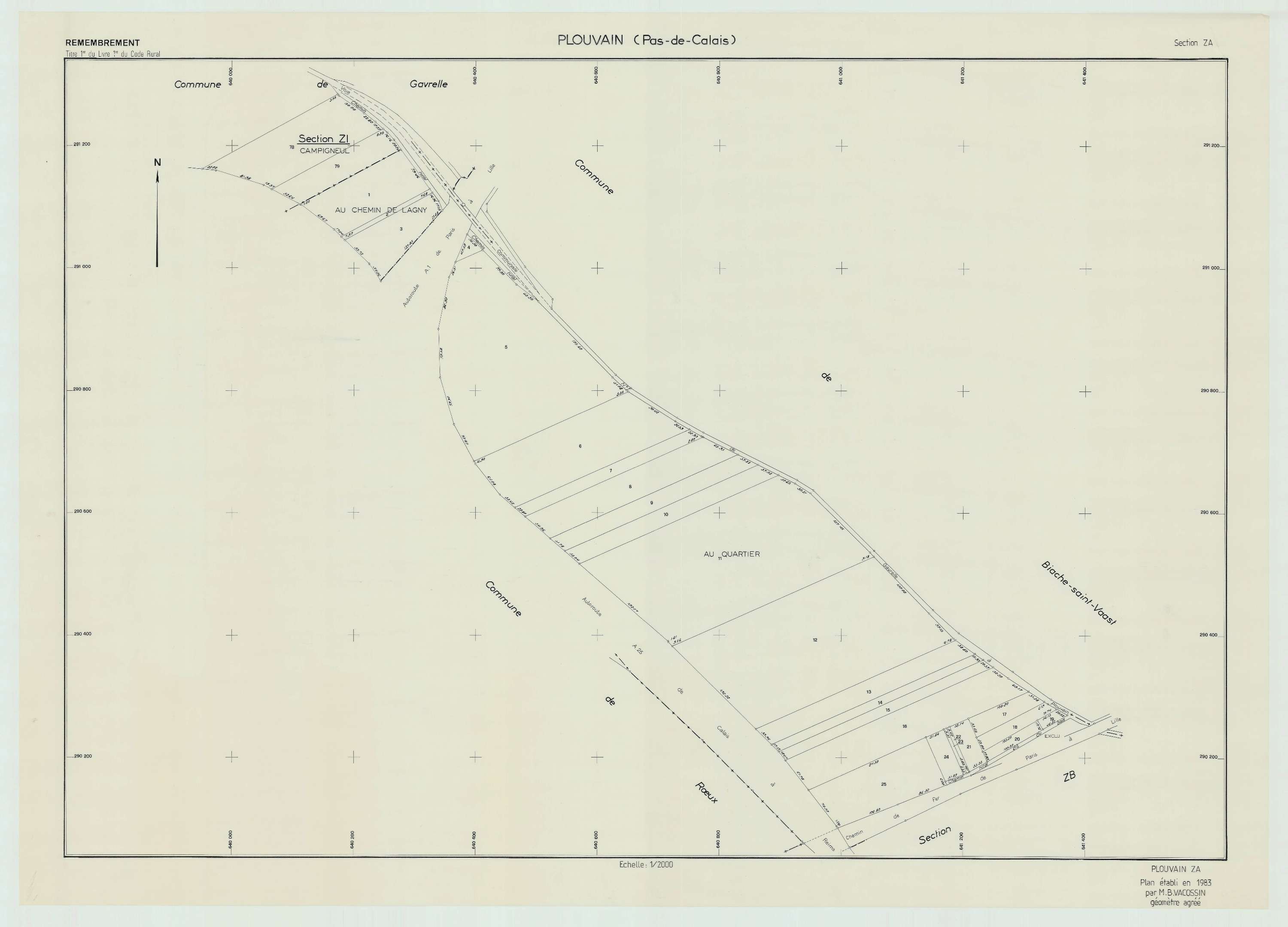 Plouvain - Plan de remembrement : section ZA.