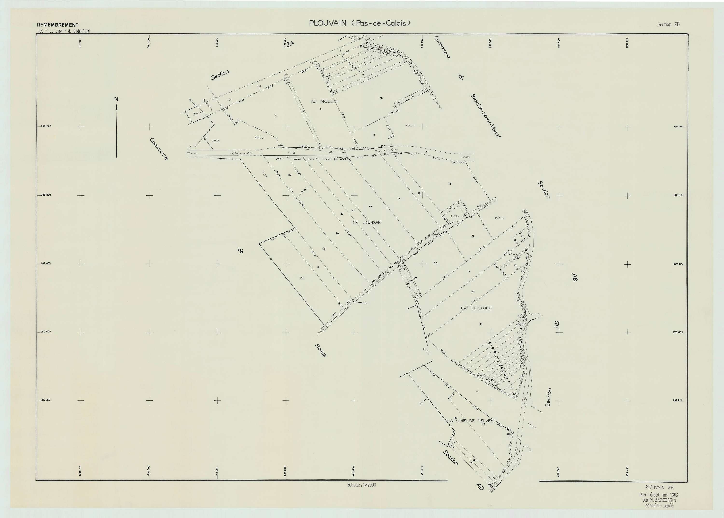 Plouvain - Plan de remembrement : section ZB.