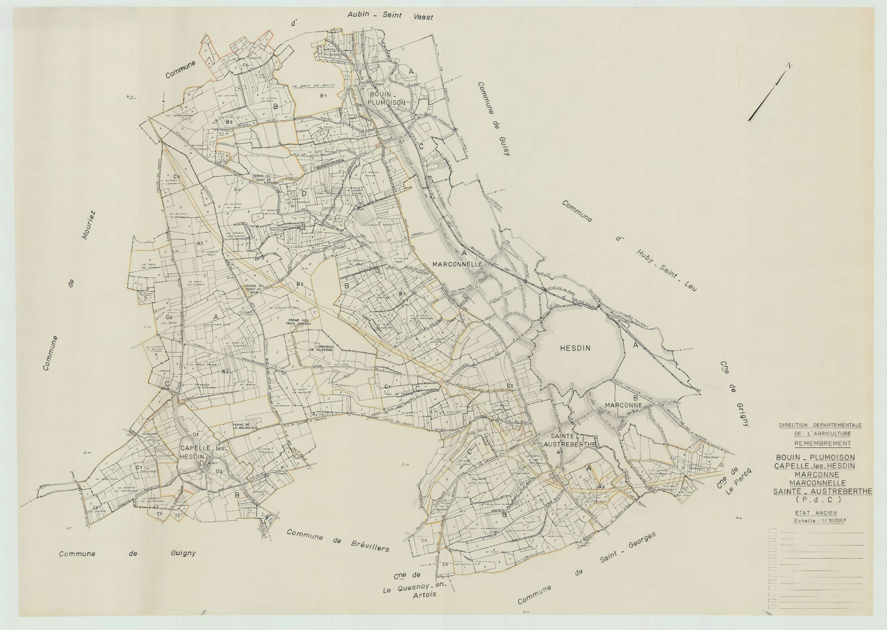 Bouin-Plumoison - Plan cadastral : tableau d'assemblage antérieur au remembrement.