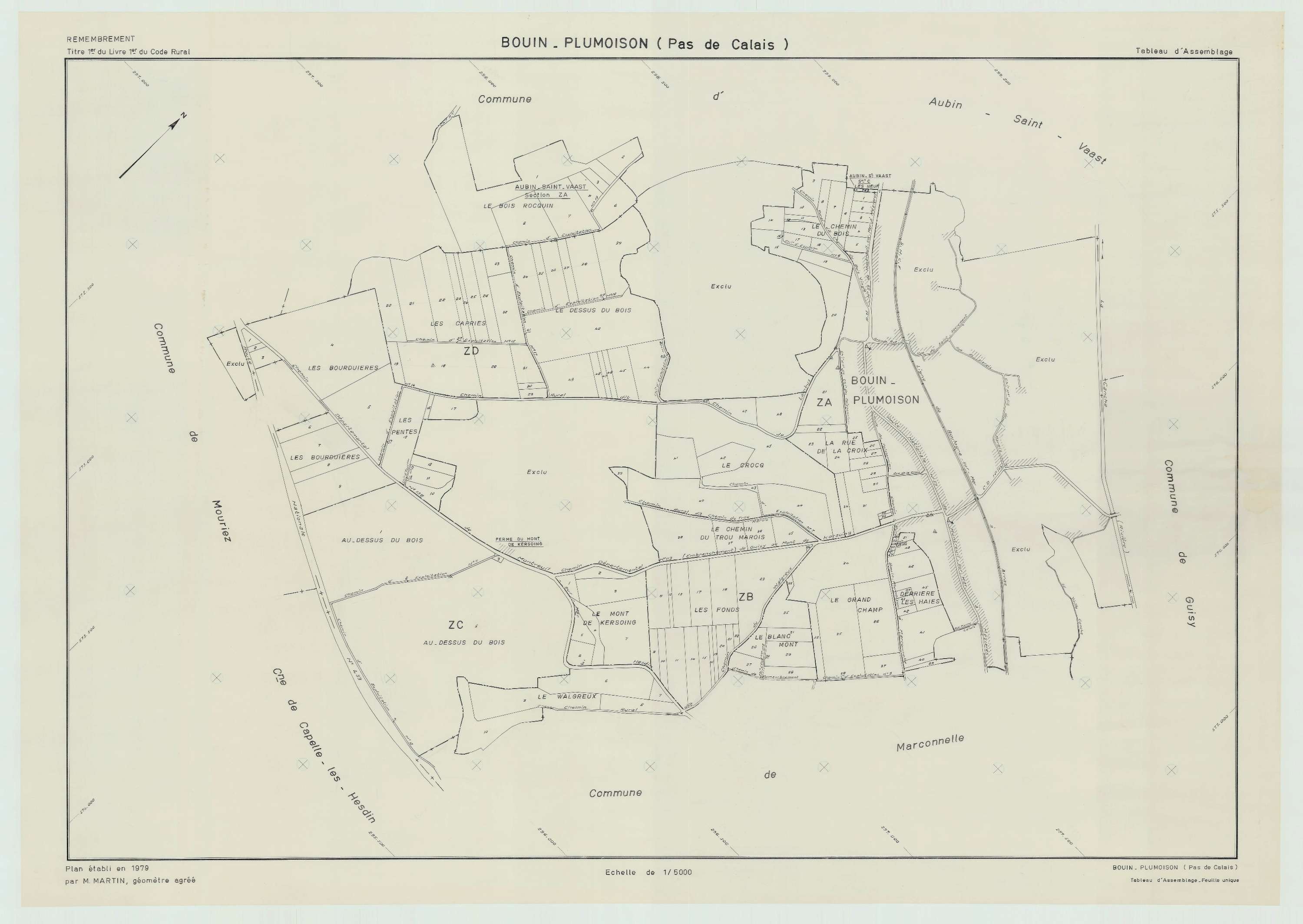 Bouin-Plumoison - Plan cadastral : tableau d'assemblage postérieur au remembrement.