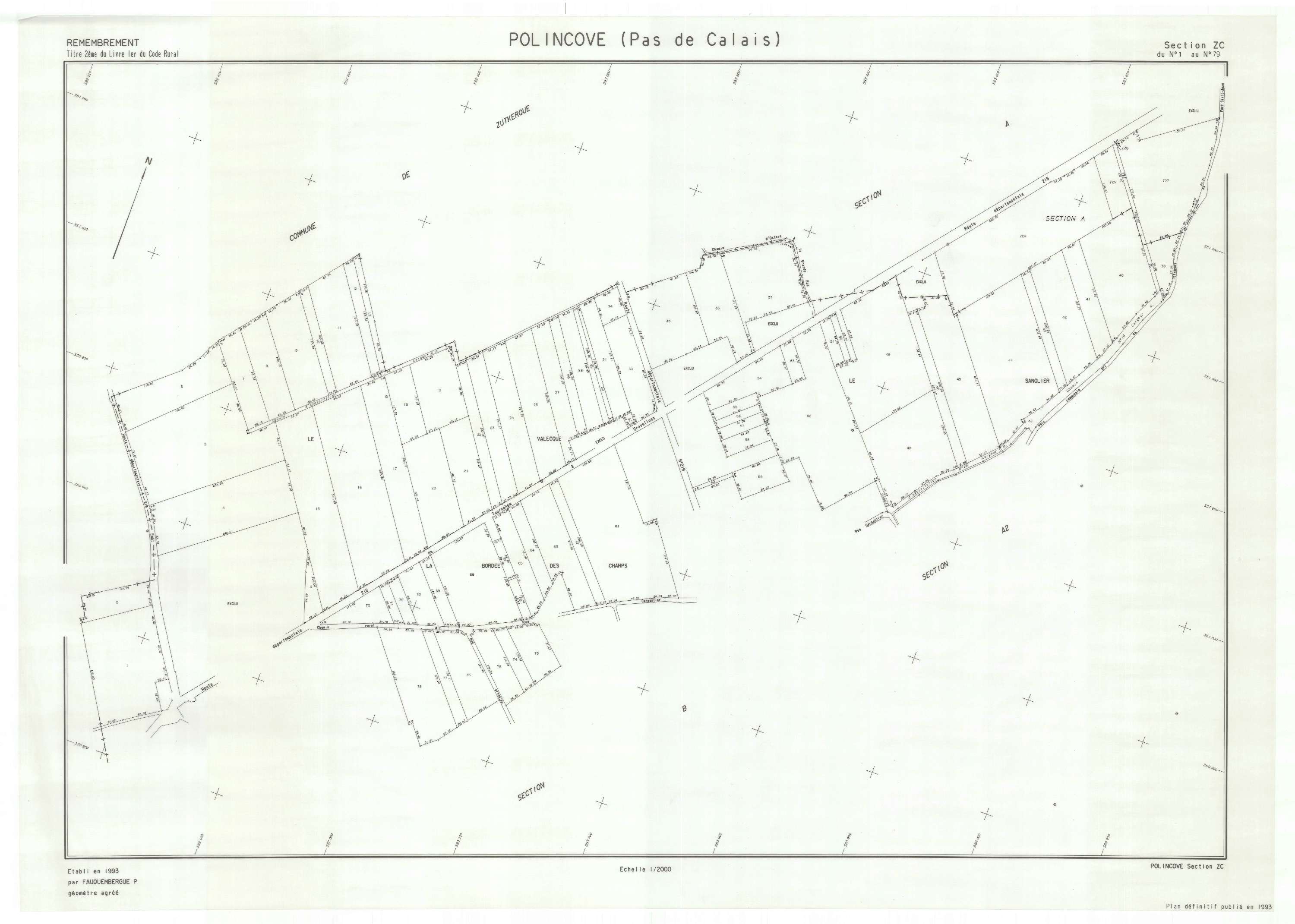 Polincove - Plan de remembrement : section ZC.