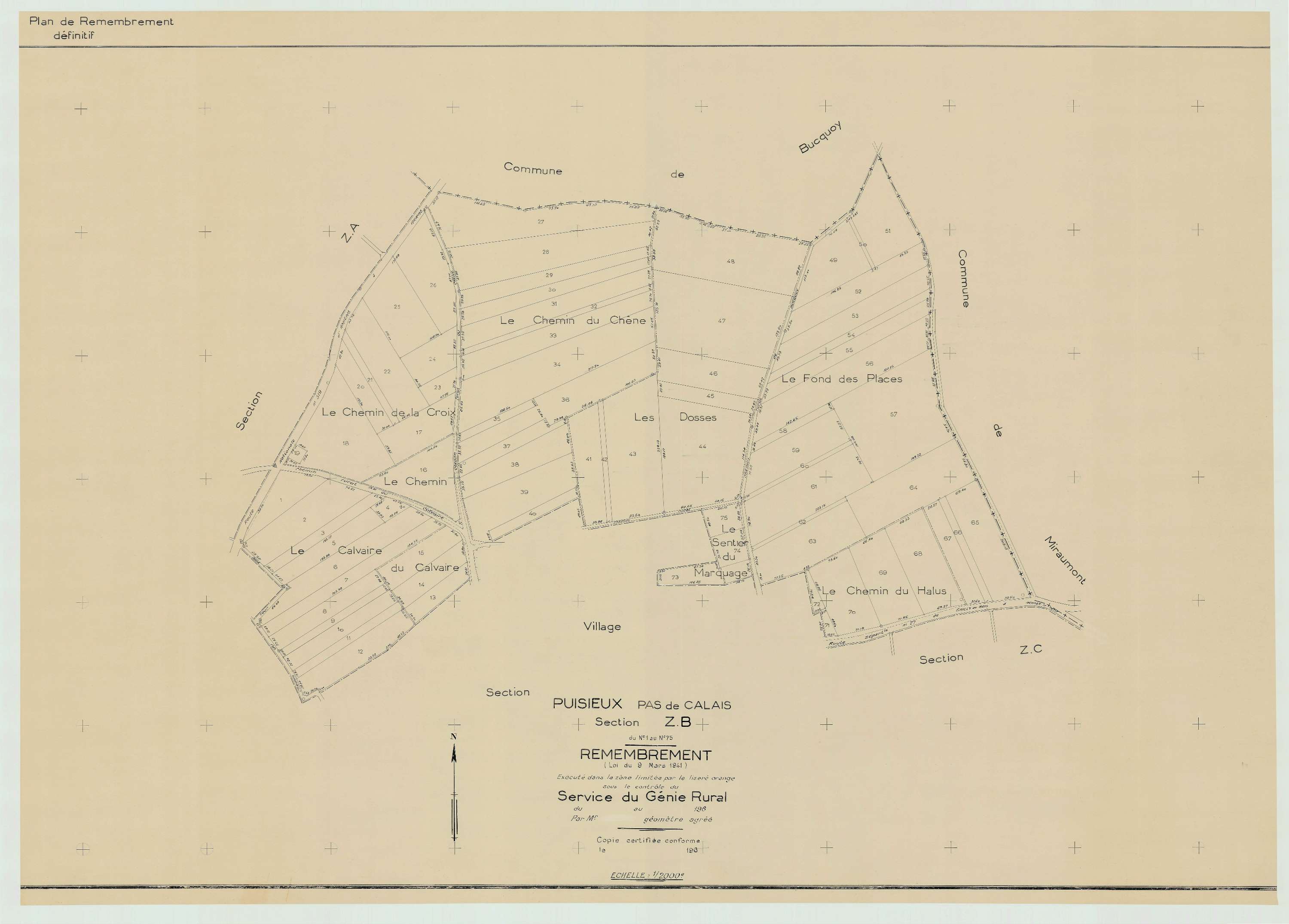 Puisieux - Plan de remembrement : section ZB.