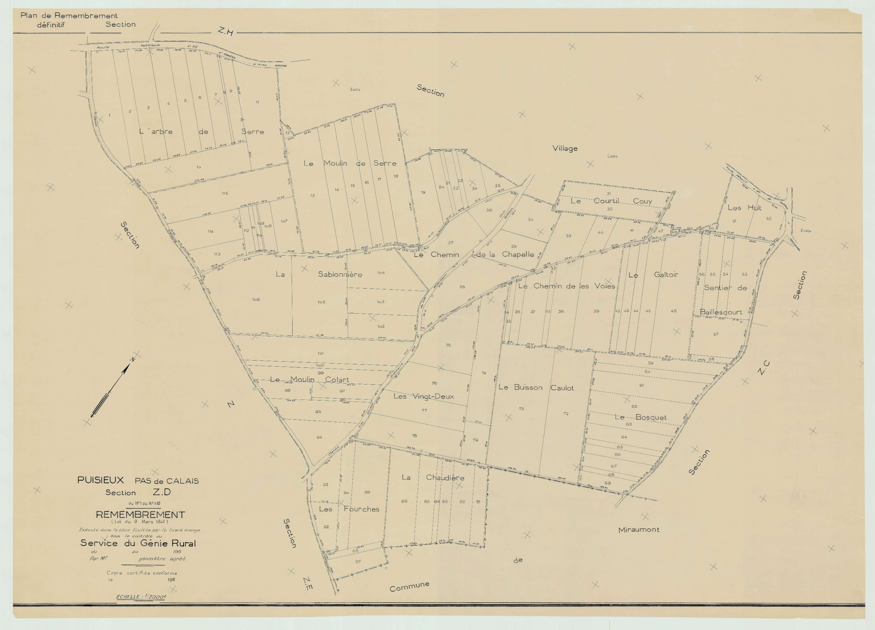 Puisieux - Plan de remembrement : section ZD.