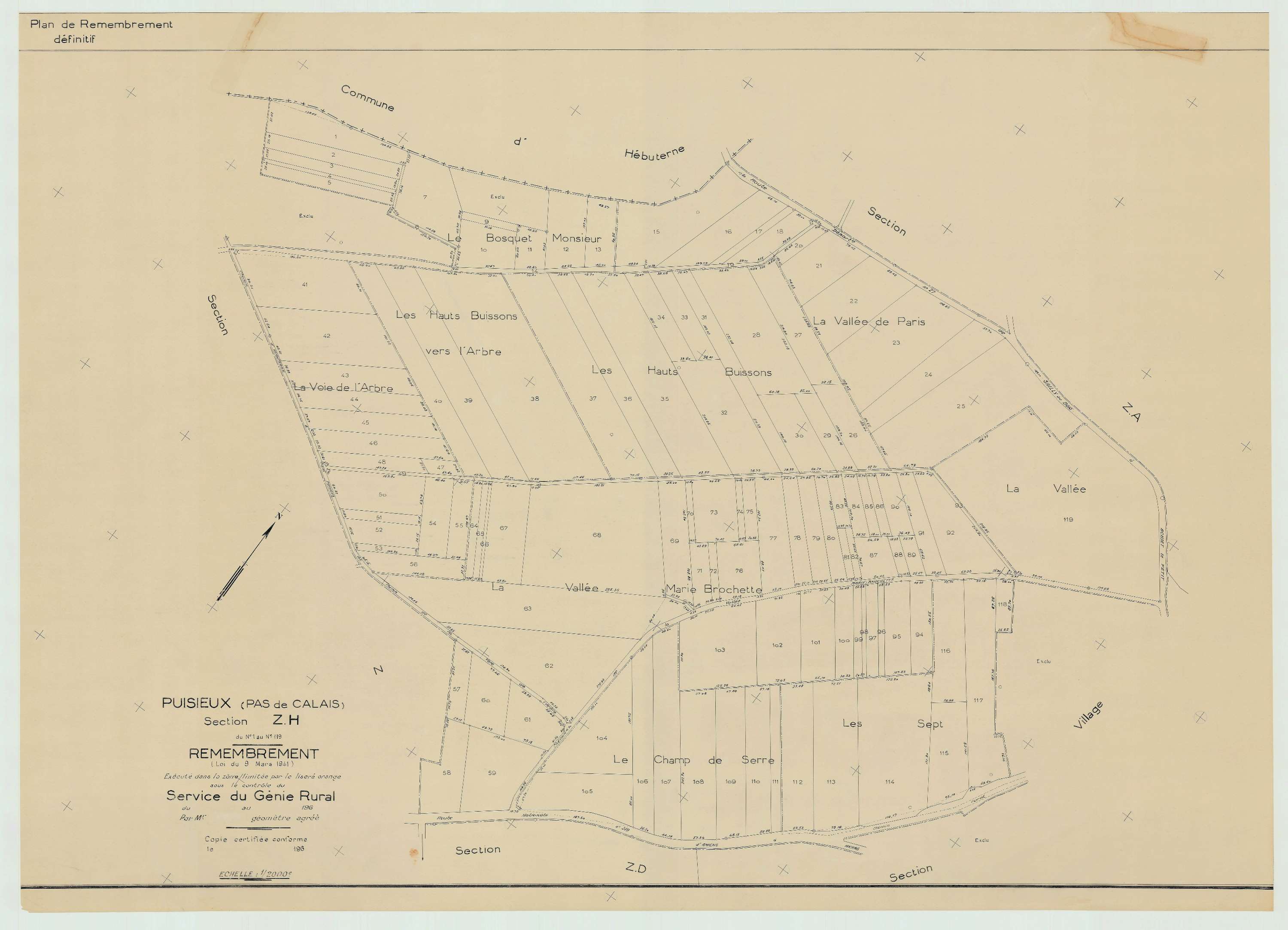 Puisieux - Plan de remembrement : section ZH.