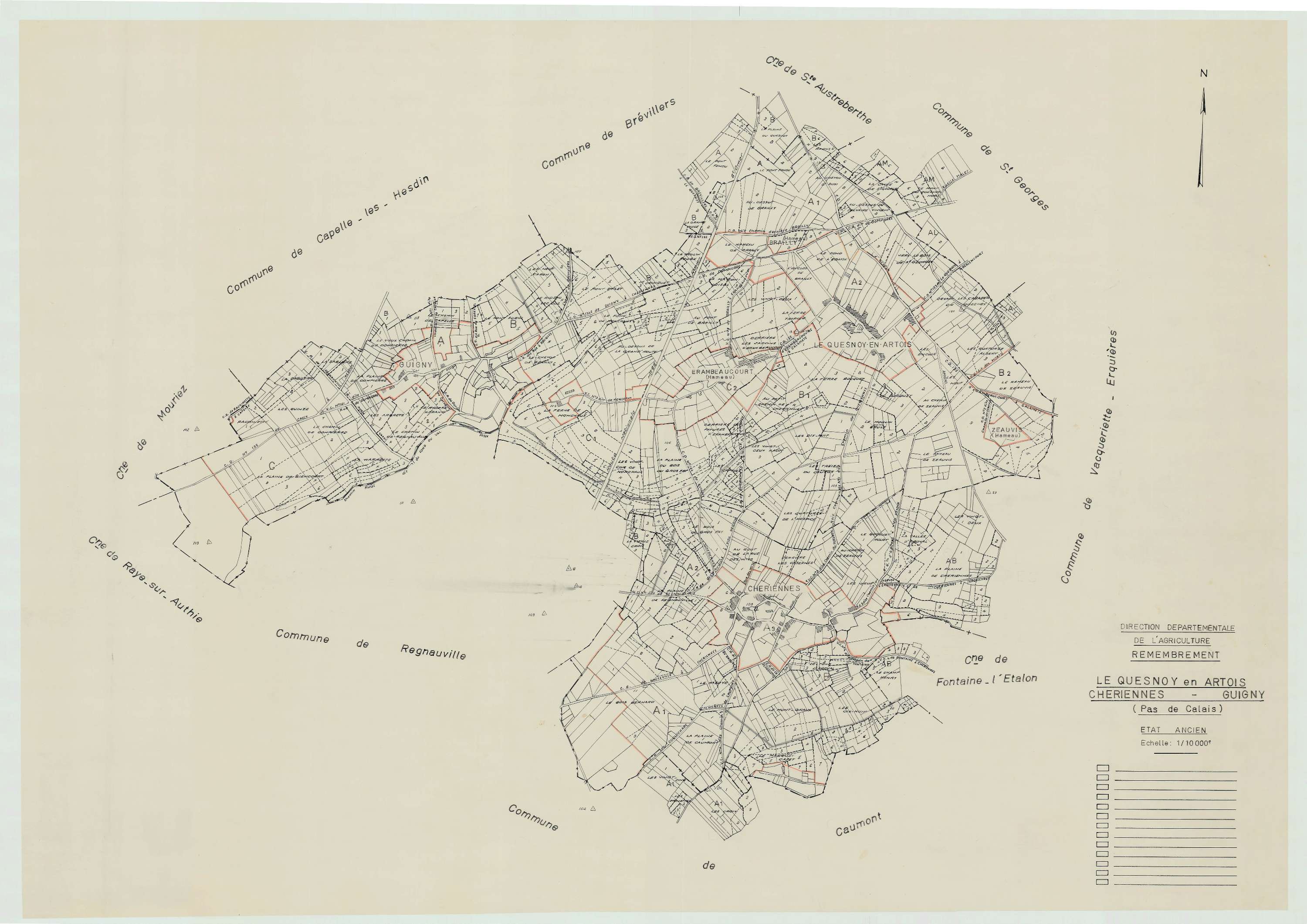 Le Quesnoy-en-Artois - Plan cadastral : tableau d'assemblage antérieur au remembrement.
