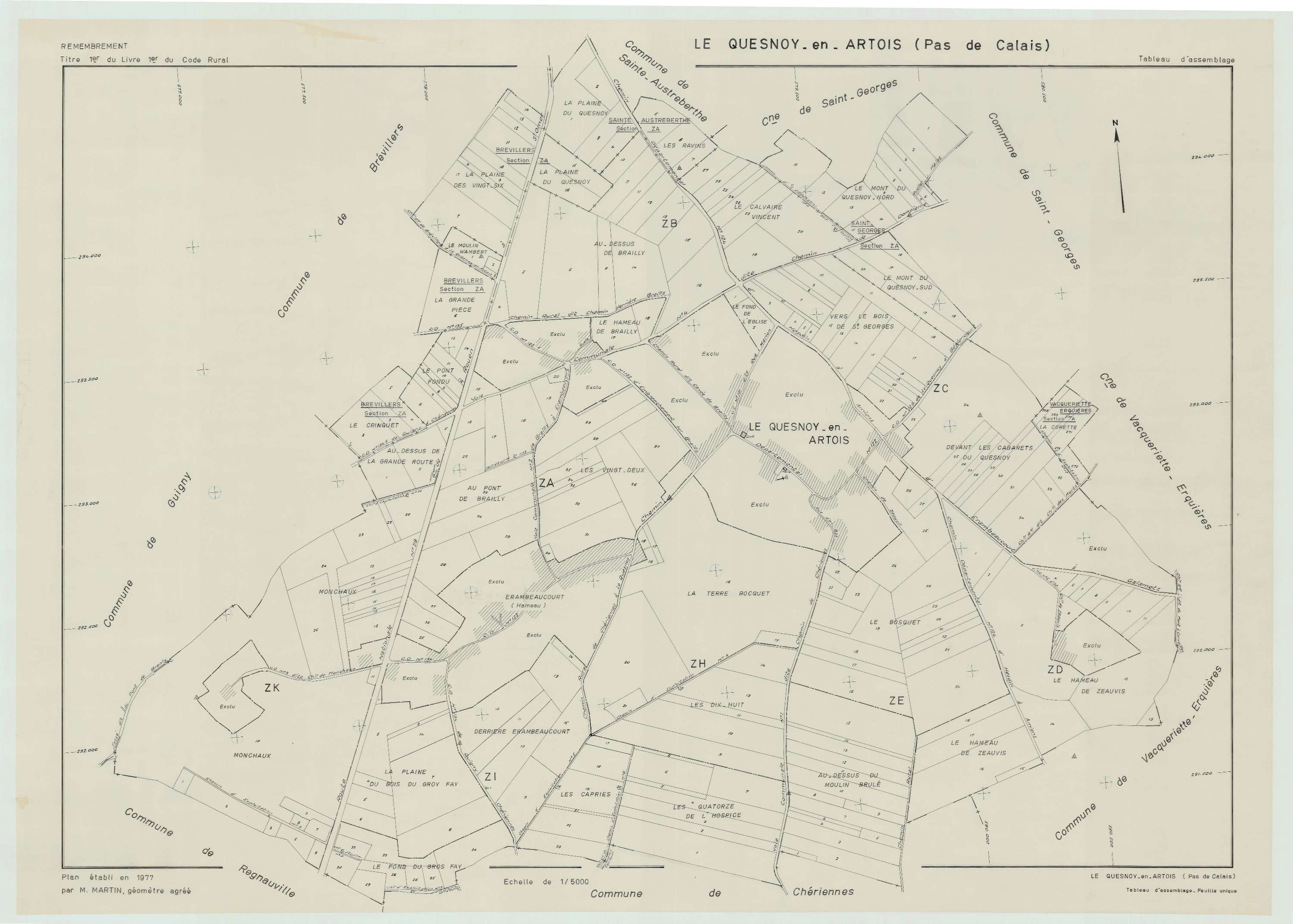 Le Quesnoy-en-Artois - Plan cadastral : tableau d'assemblage postérieur au remembrement.