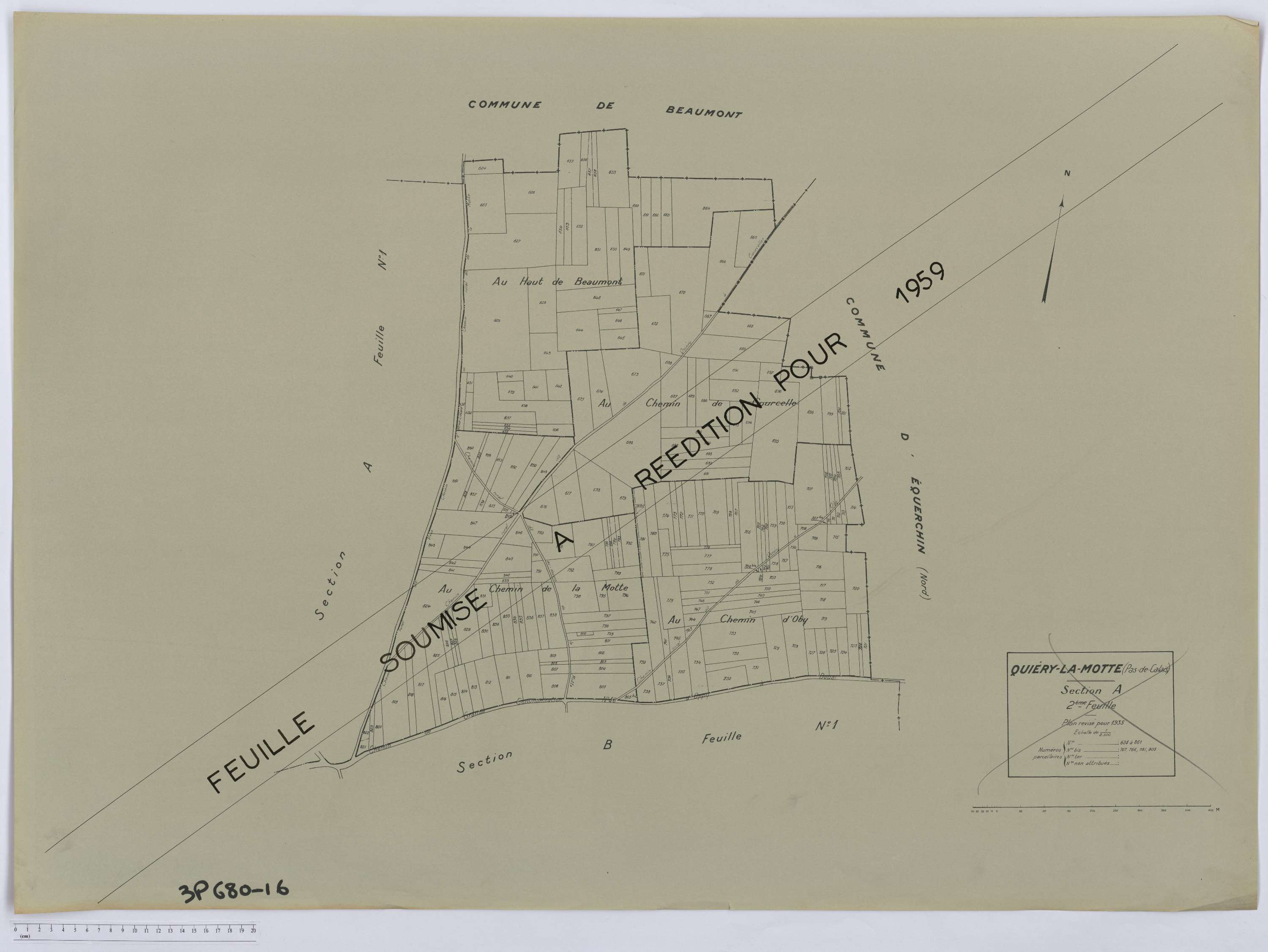 Quiéry-la-Motte - Section A, feuille 2.