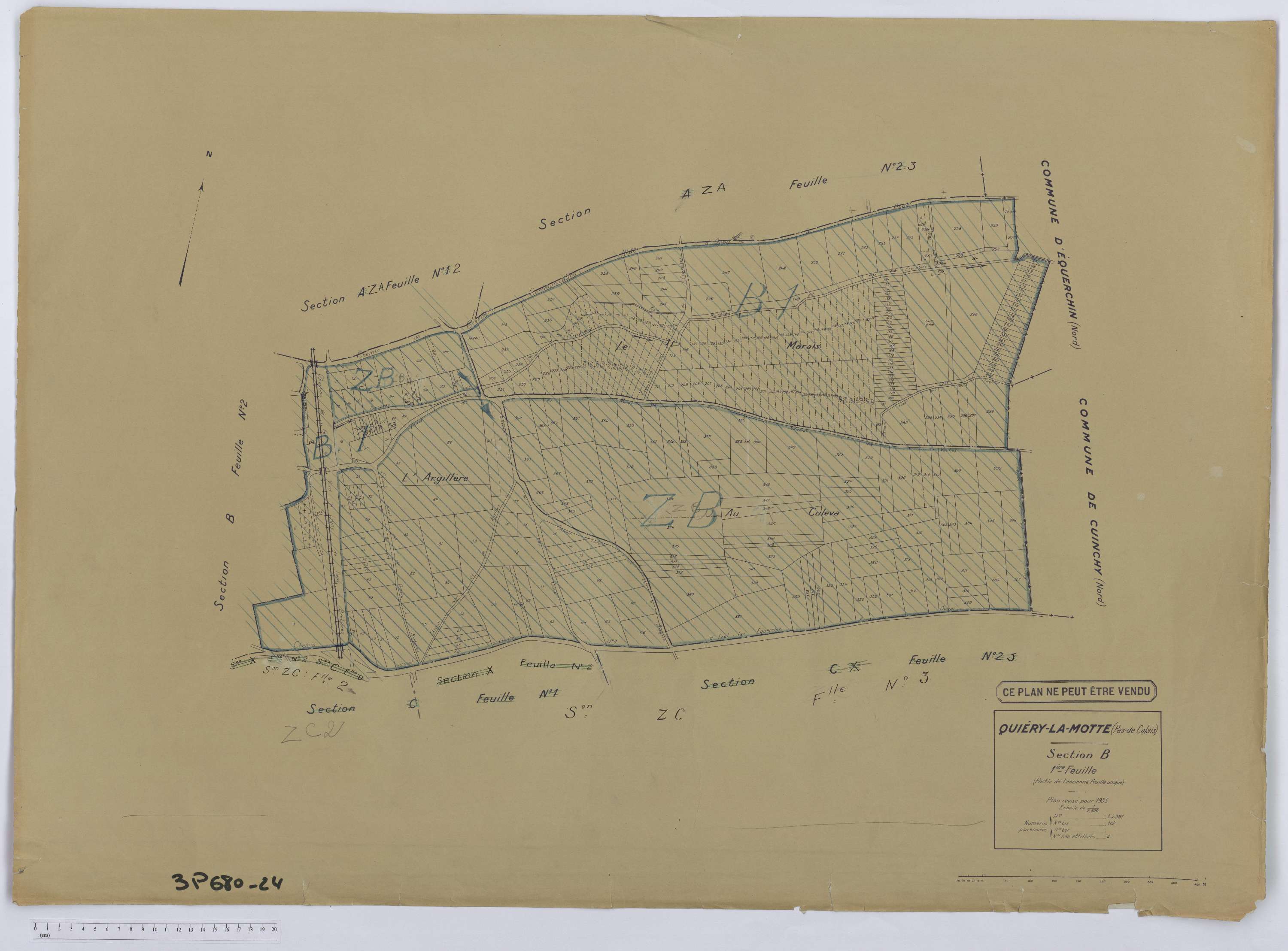 Quiéry-la-Motte - Section B, feuille 1.