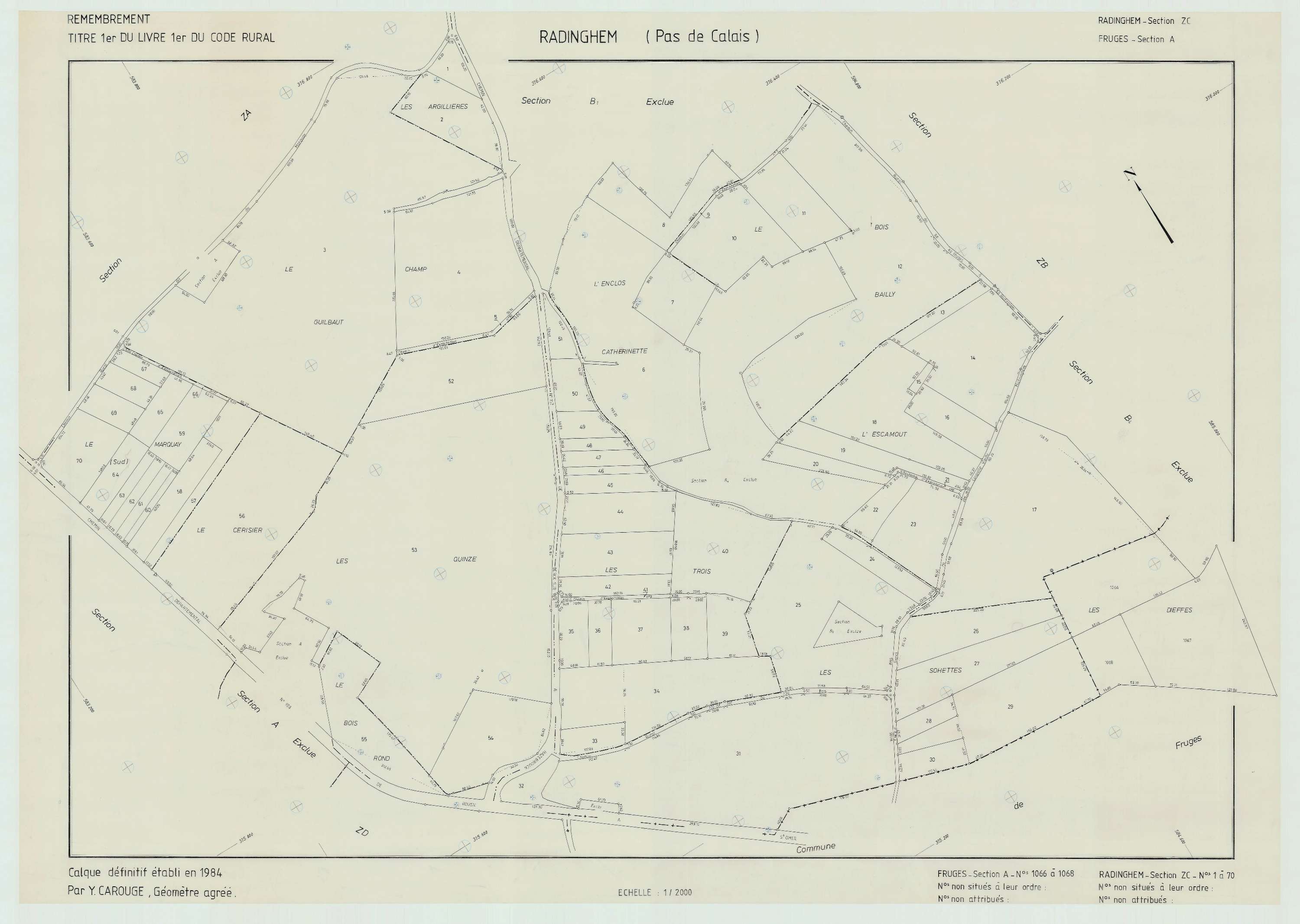 Radinghem - Plan de remembrement : section ZC.