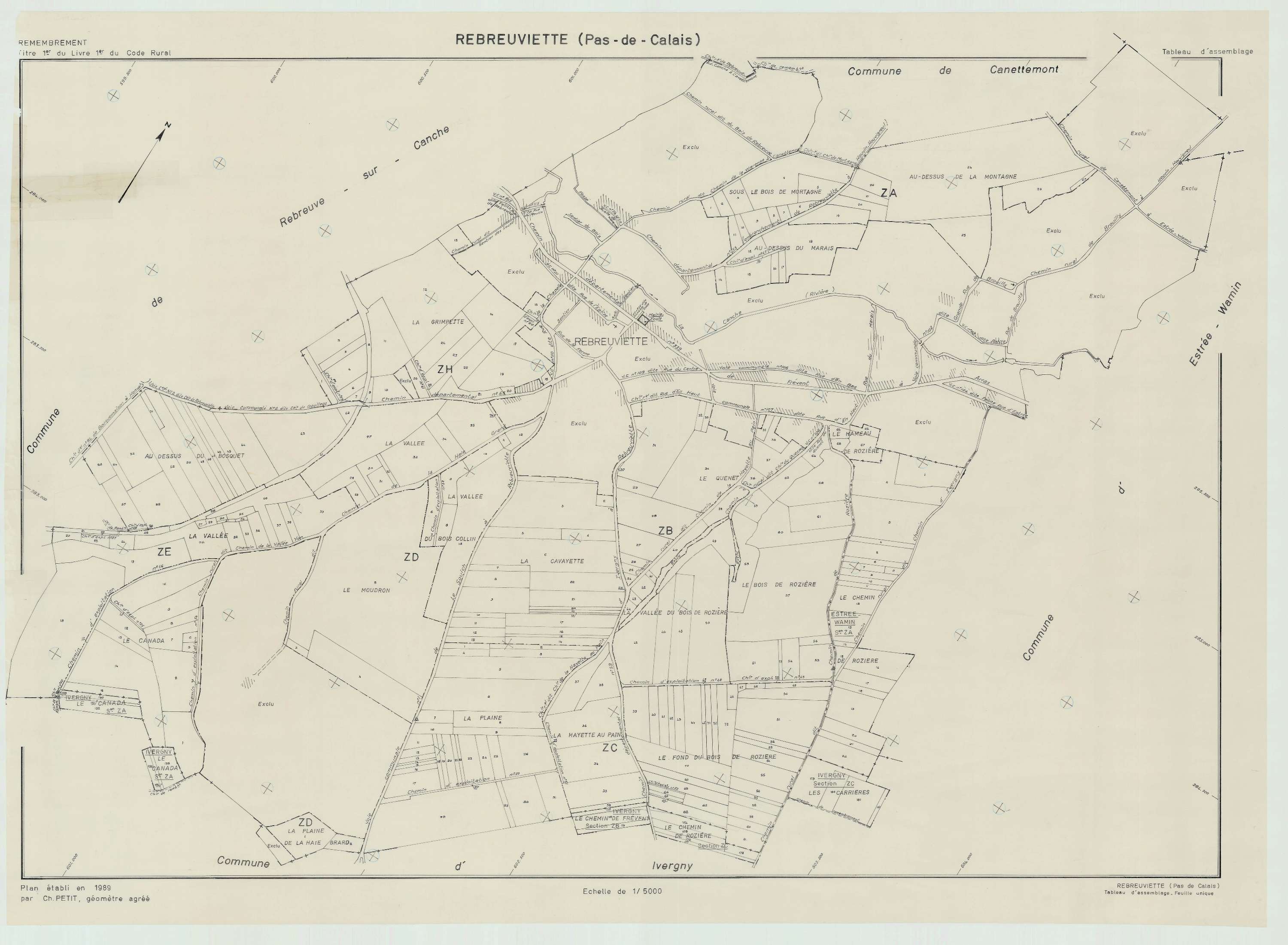 Rebreuviette - Plan cadastral : tableau d'assemblage postérieur au remembrement.