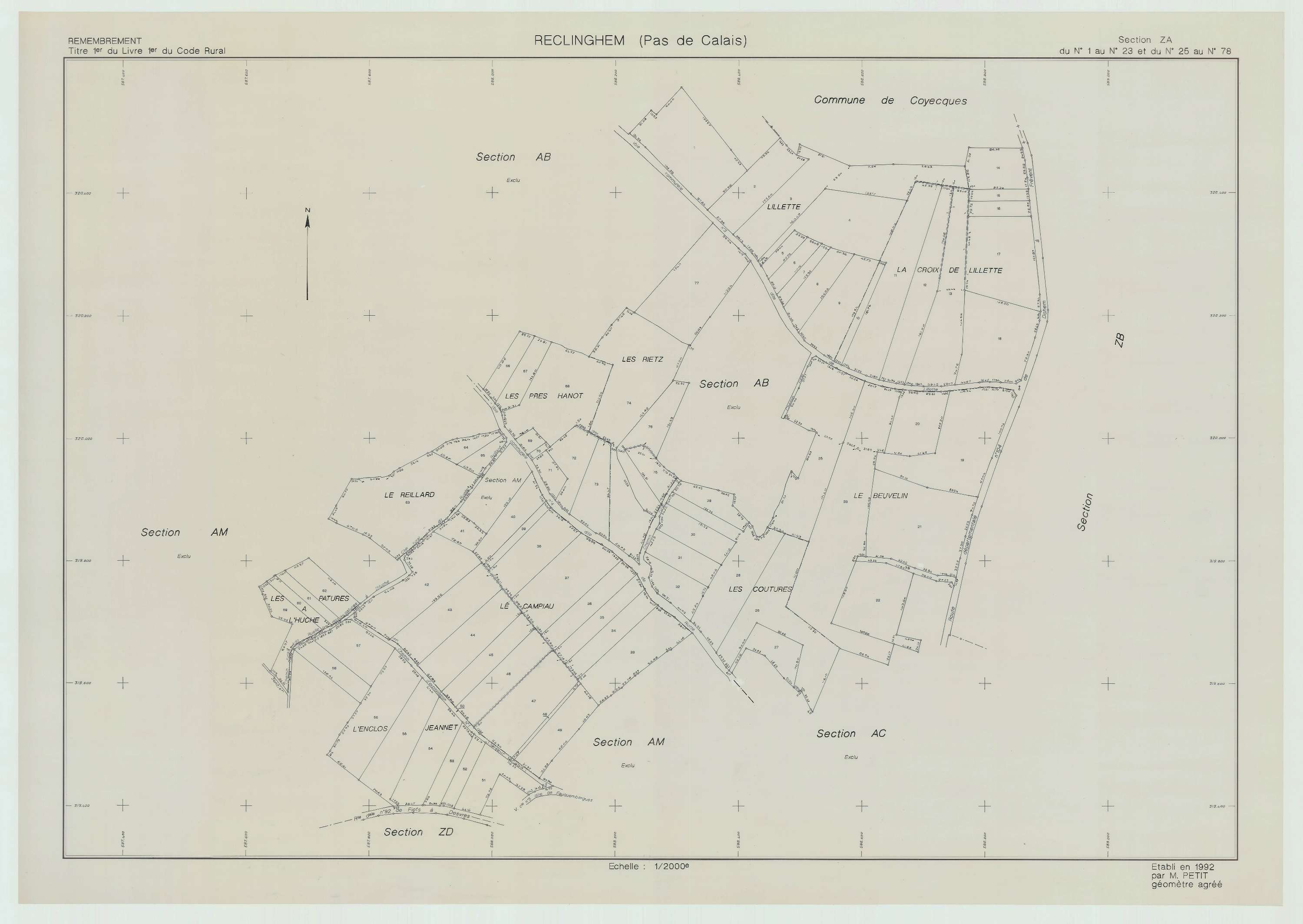 Reclinghem - Plan de remembrement : section ZA.