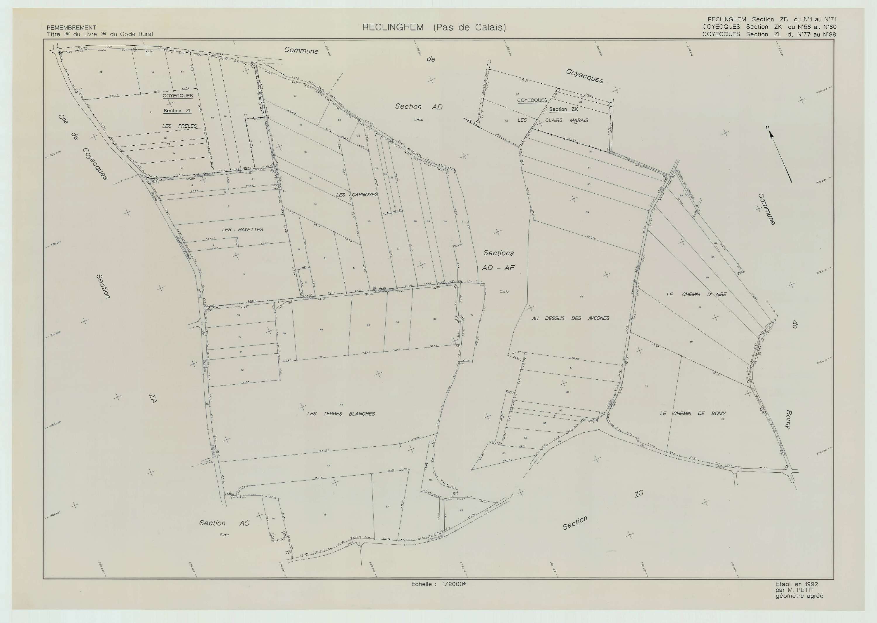 Reclinghem - Plan de remembrement : section ZB.