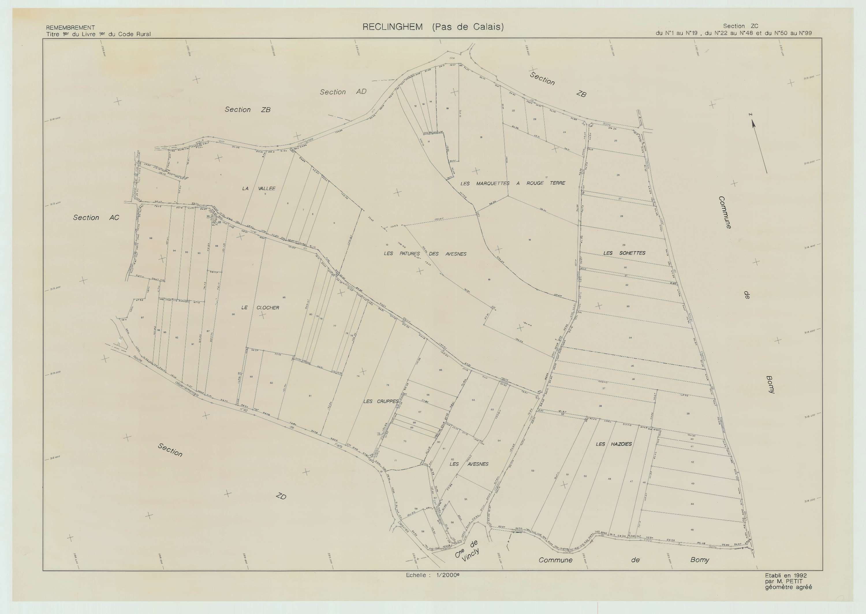 Reclinghem - Plan de remembrement : section ZC.