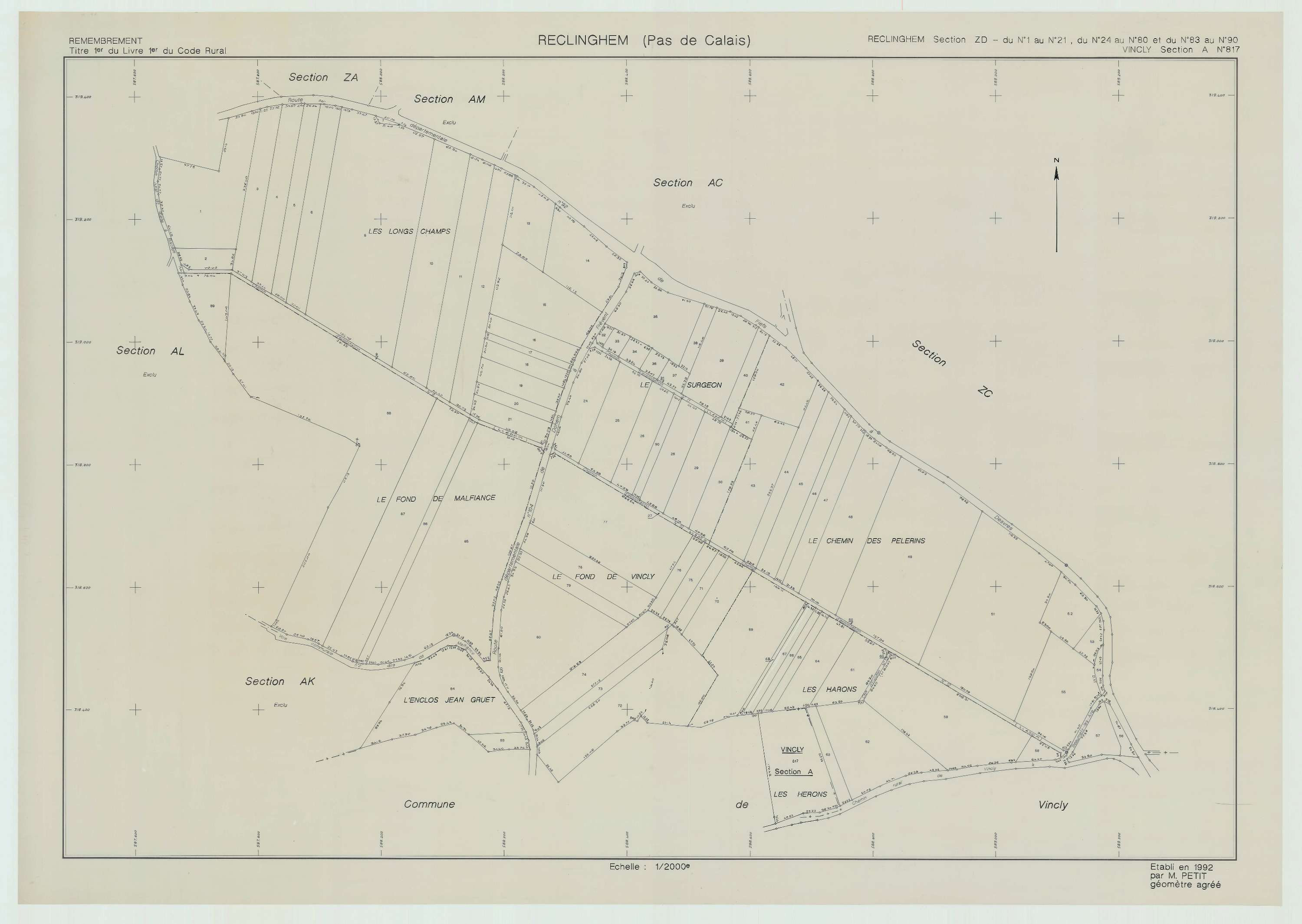 Reclinghem - Plan de remembrement : section ZD.
