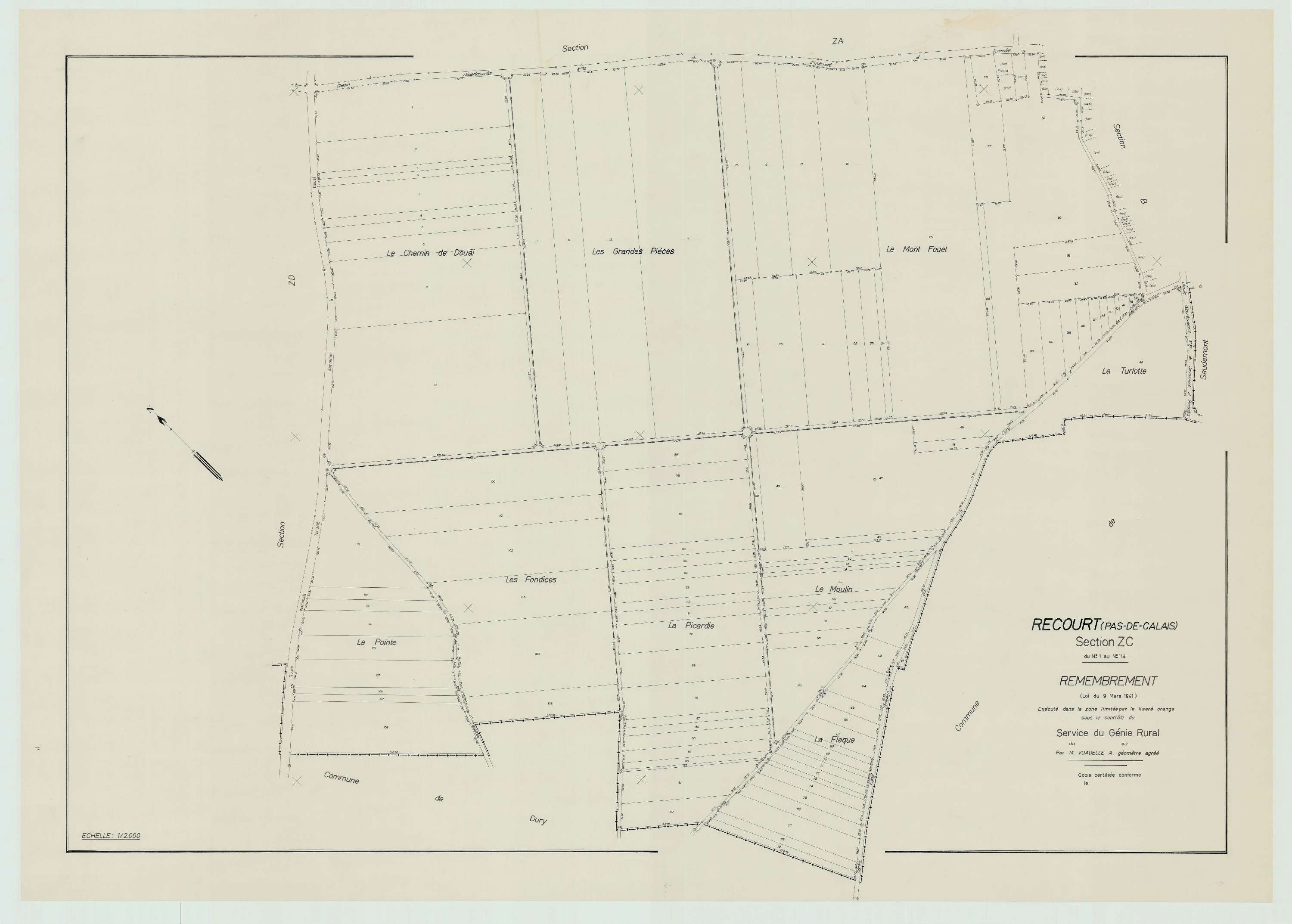 Récourt - Plan de remembrement : section ZC.