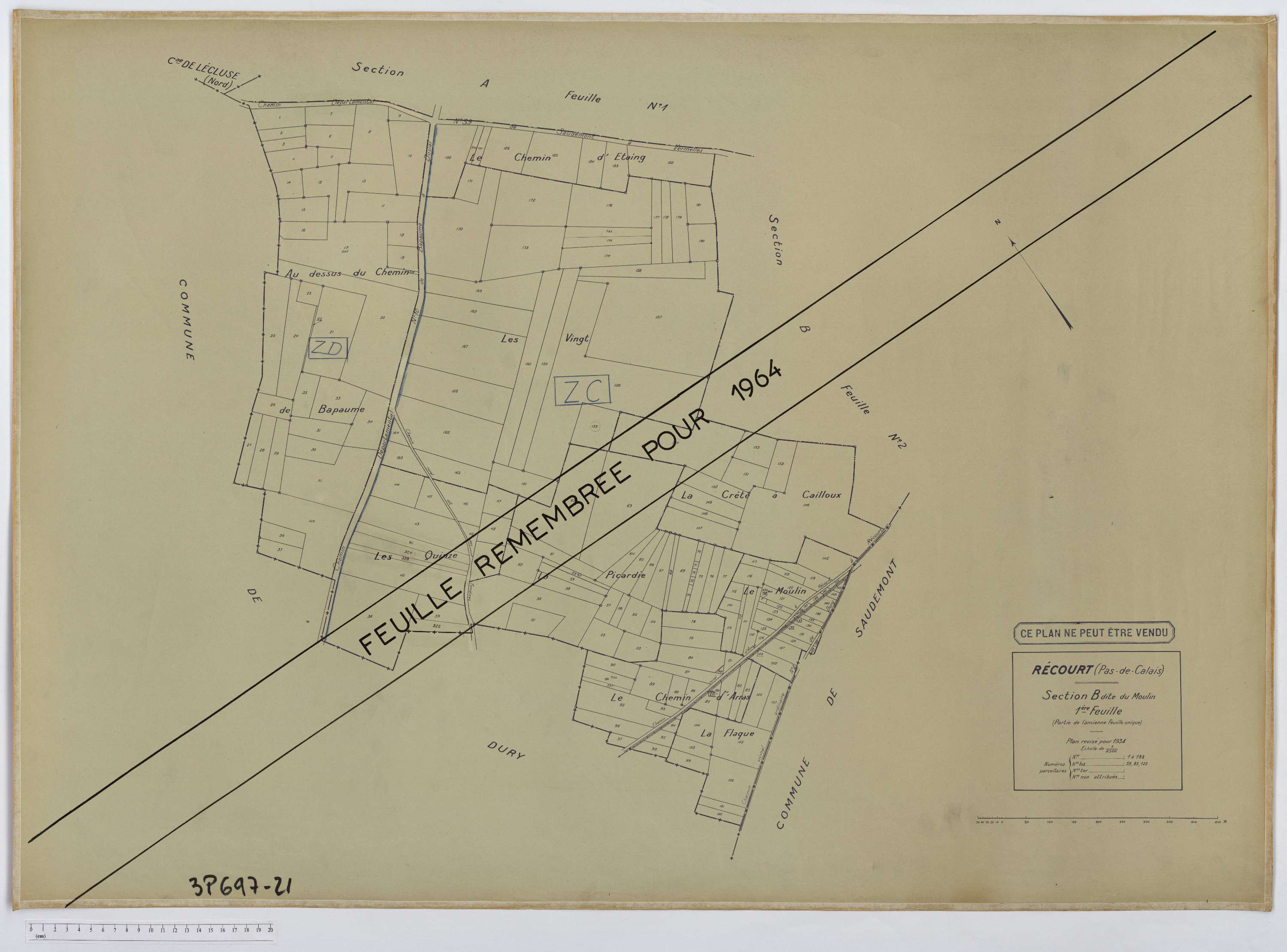 Récourt - Section B, feuille 1.