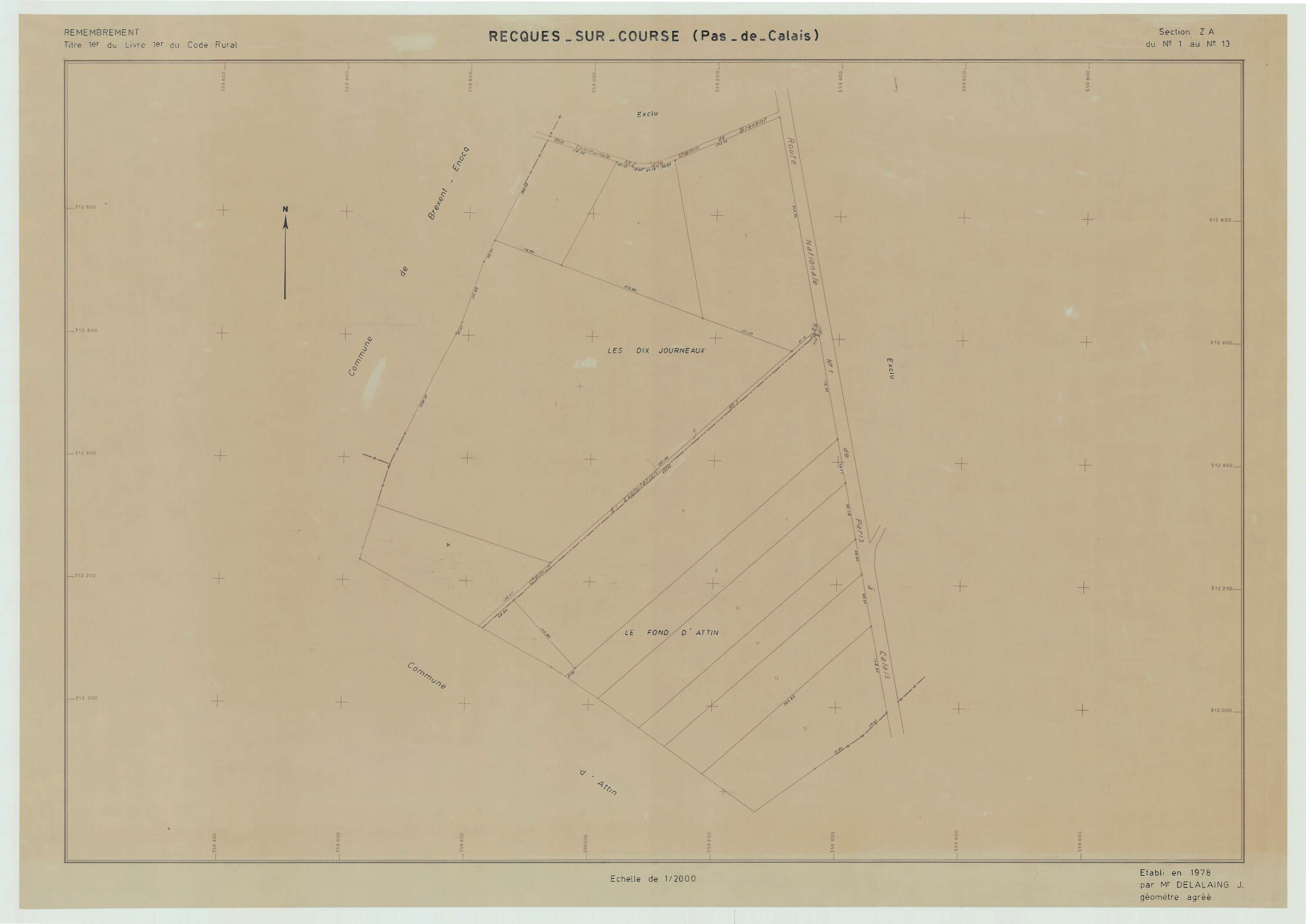 Recques-sur-Course - Plan de remembrement : section ZA.