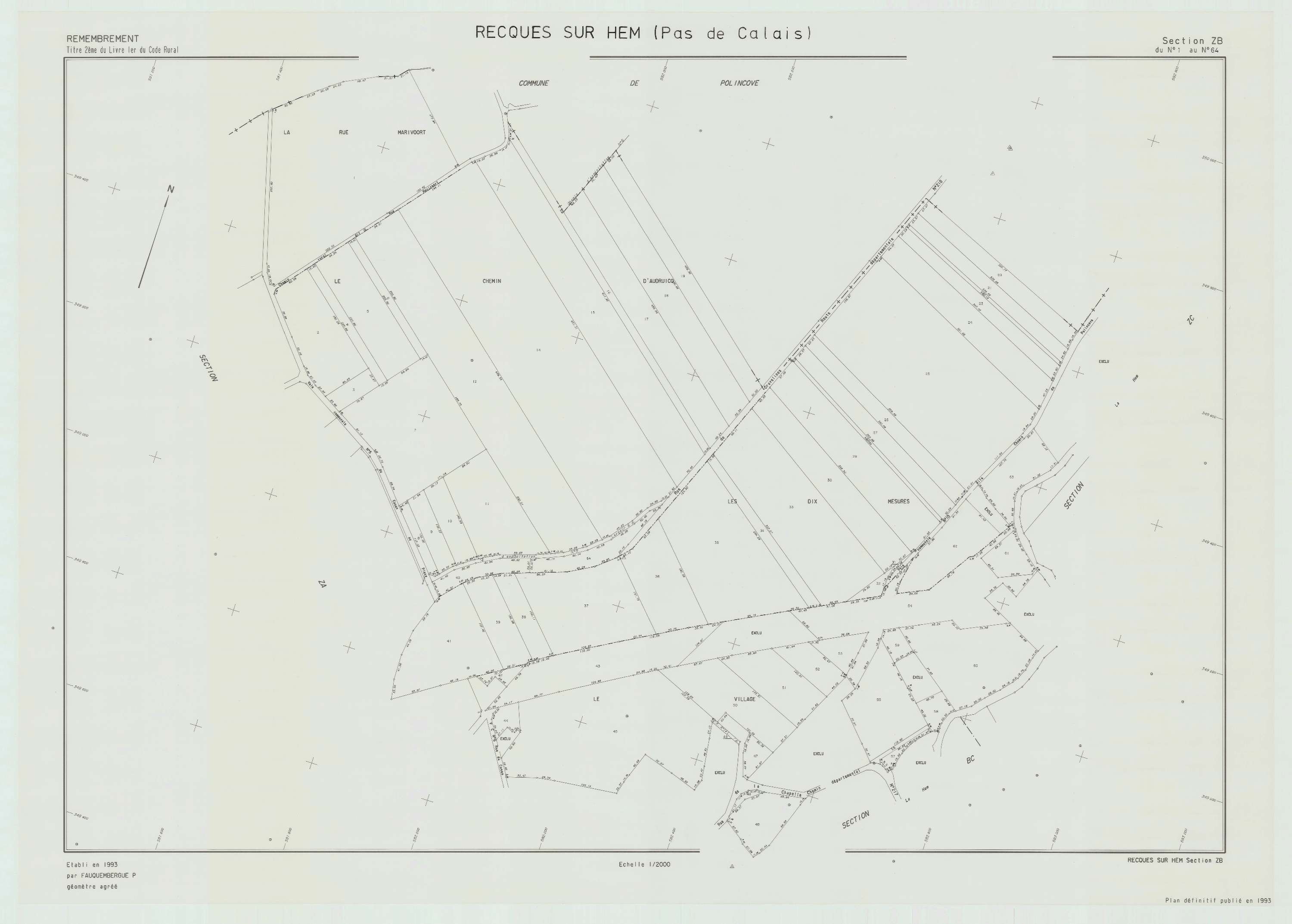 Recques-sur-Hem - Plan de remembrement : section ZB.