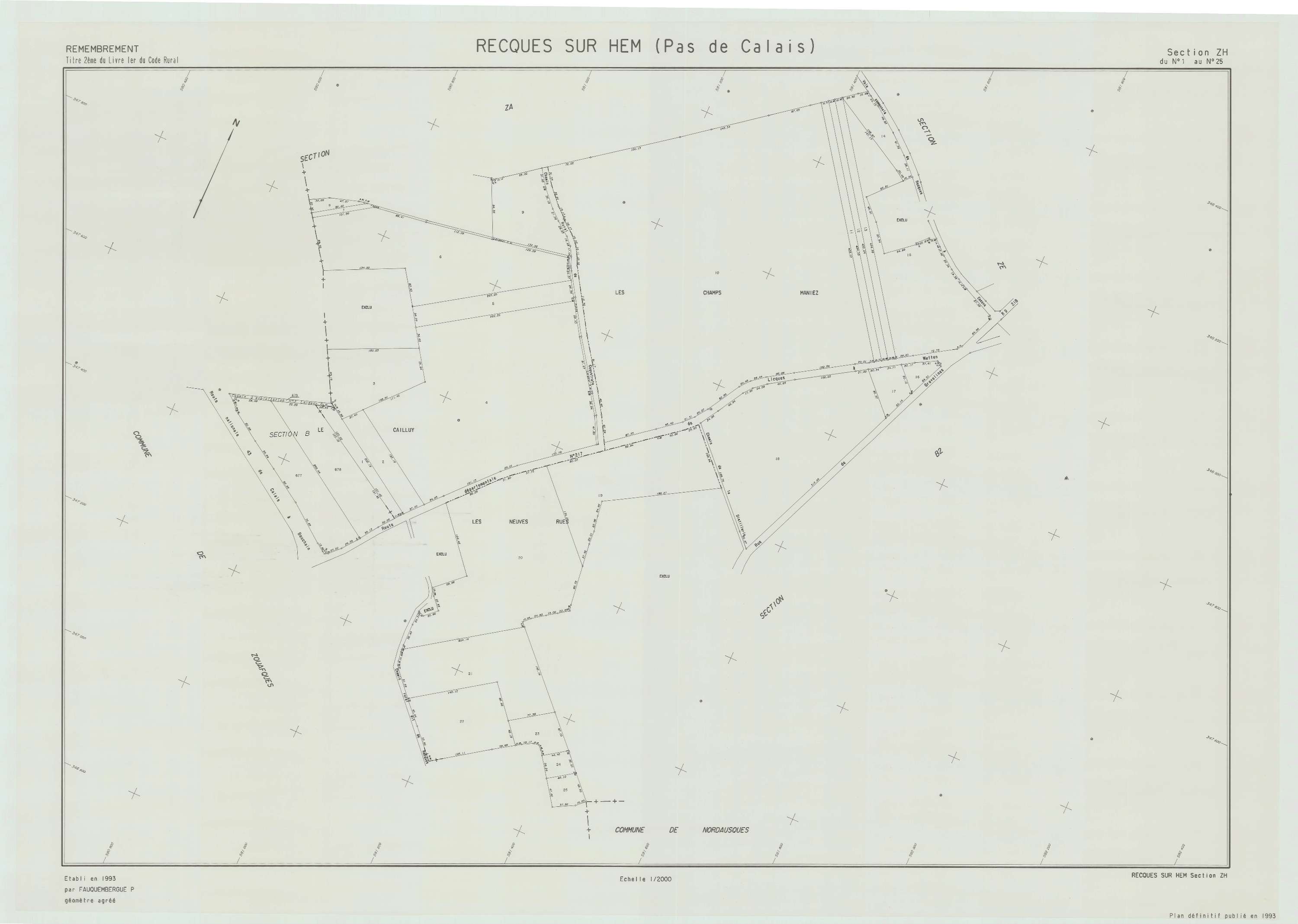 Recques-sur-Hem - Plan de remembrement : section ZH.