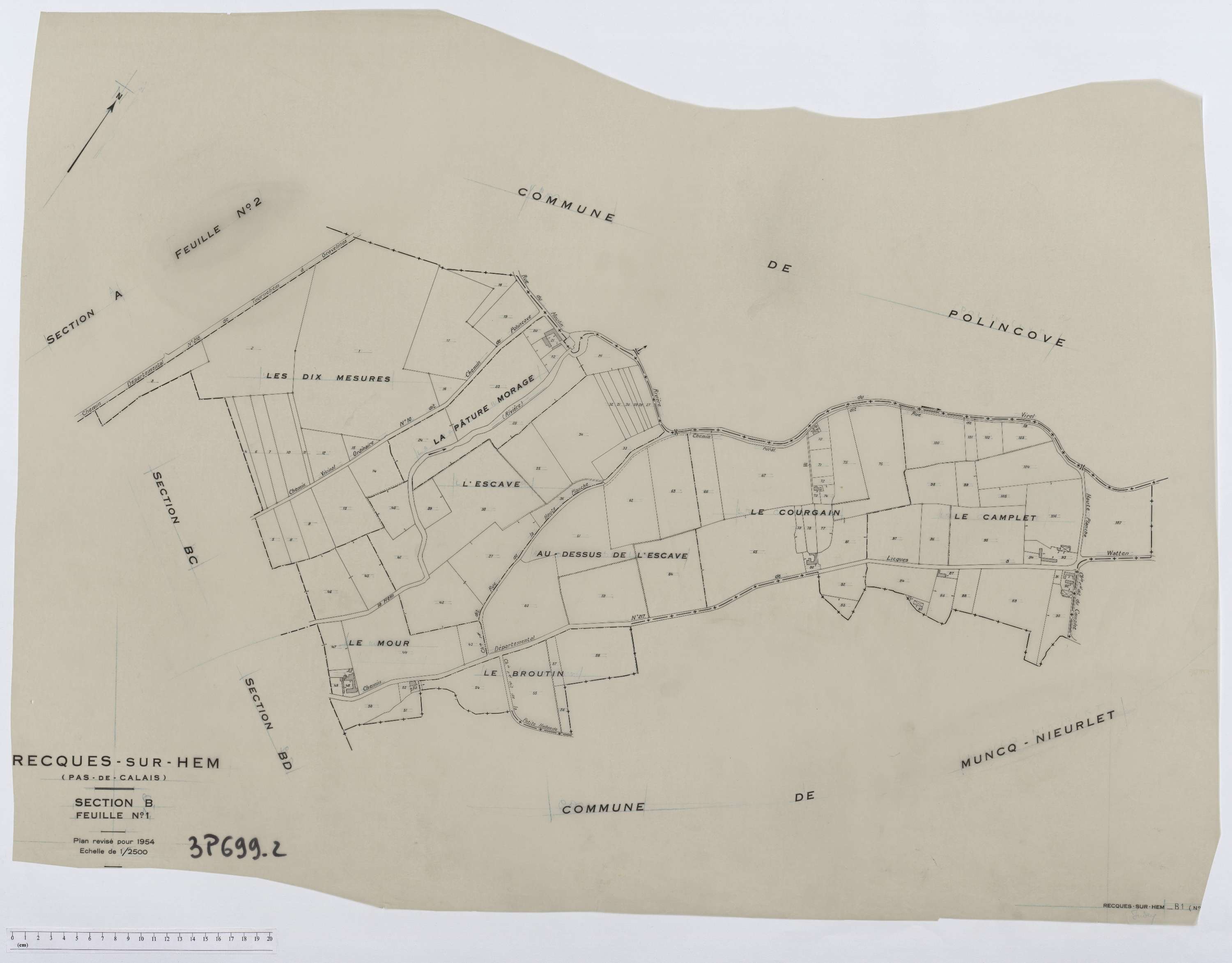 Recques-sur-Hem - Section B, feuille 1.