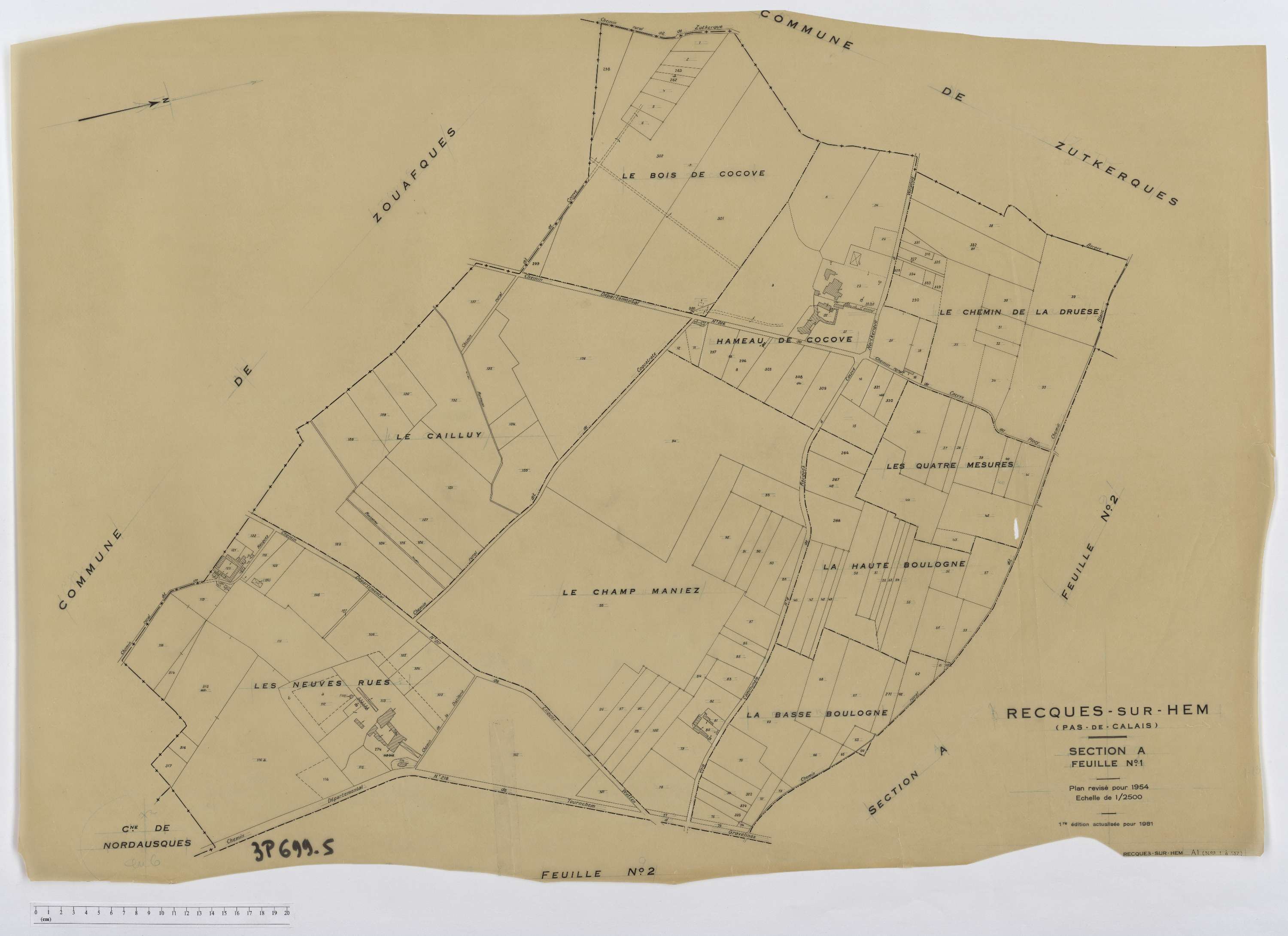 Recques-sur-Hem - Section A, feuille 1.