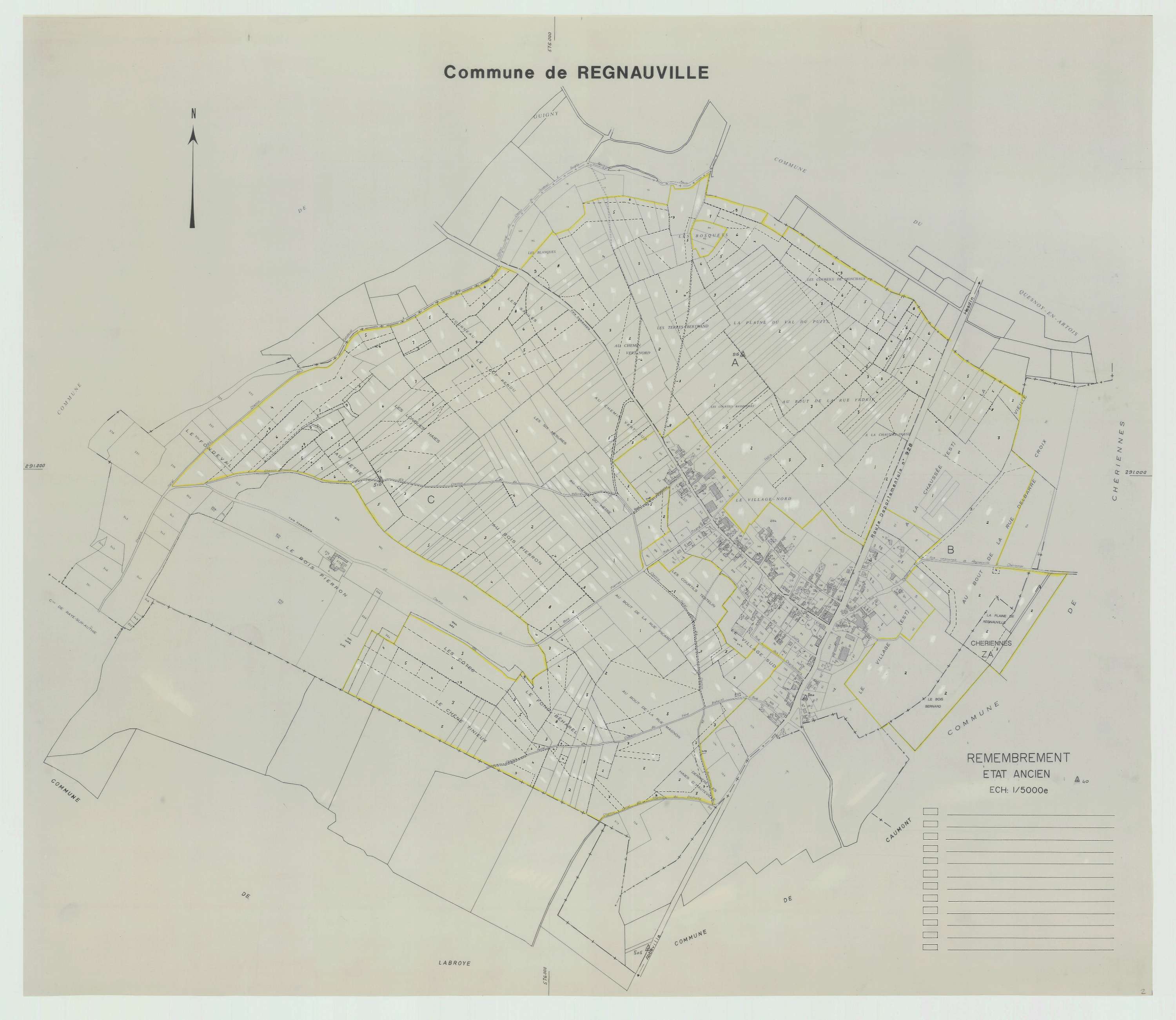 Regnauville - Plan cadastral : tableau d'assemblage antérieur au remembrement.
