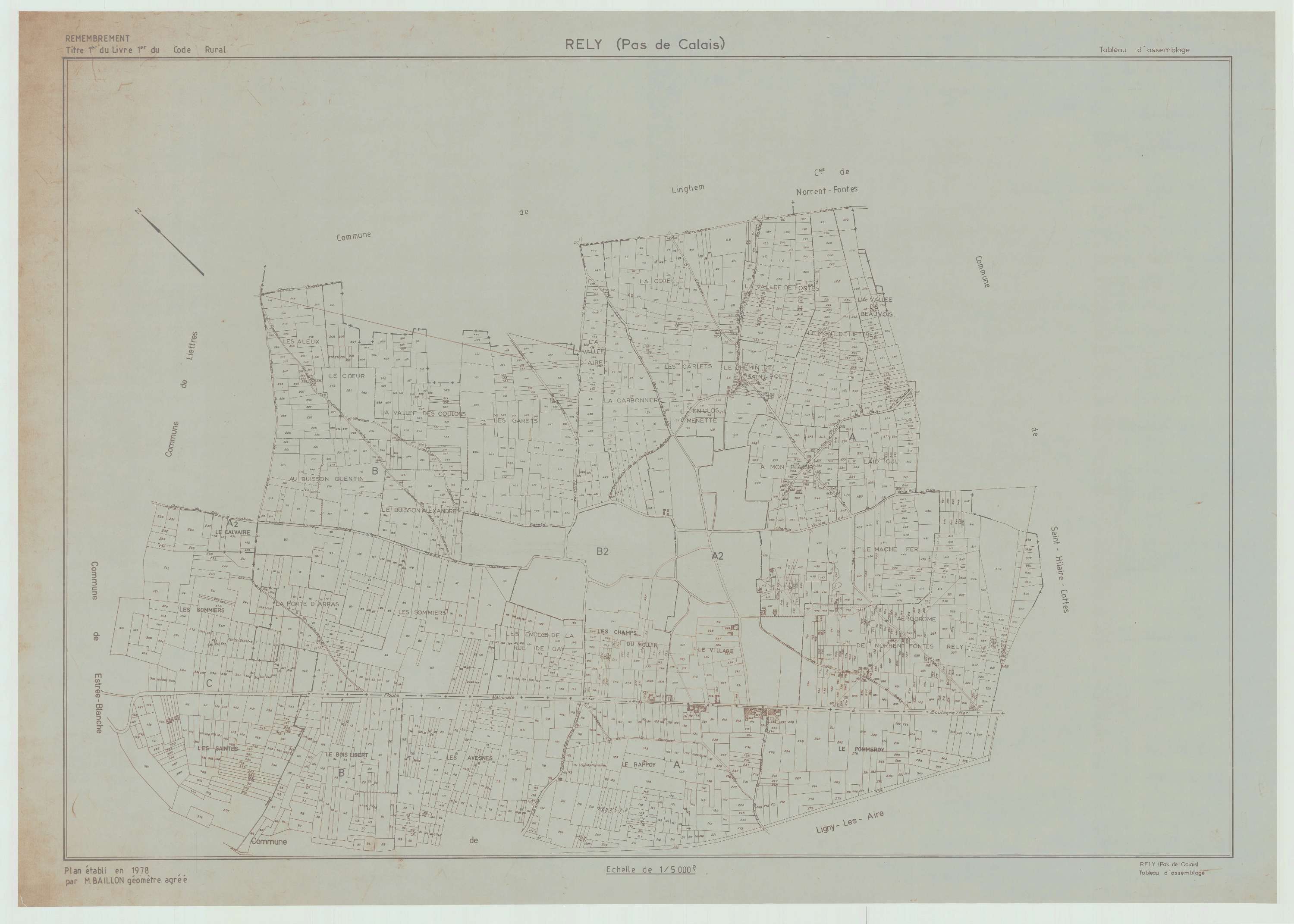 Rely - Plan cadastral : tableau d'assemblage antérieur au remembrement.