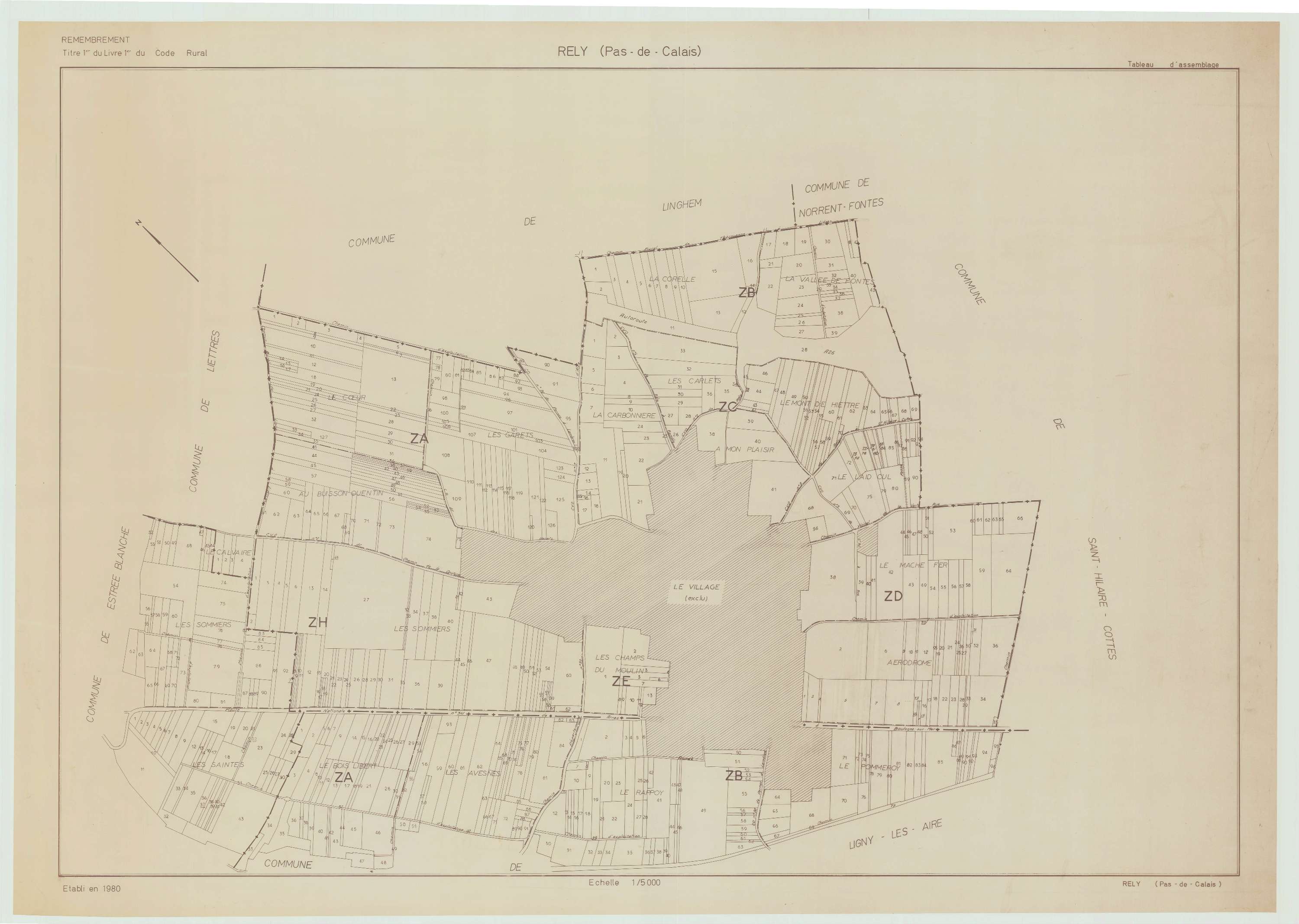 Rely - Plan cadastral : tableau d'assemblage postérieur au remembrement.