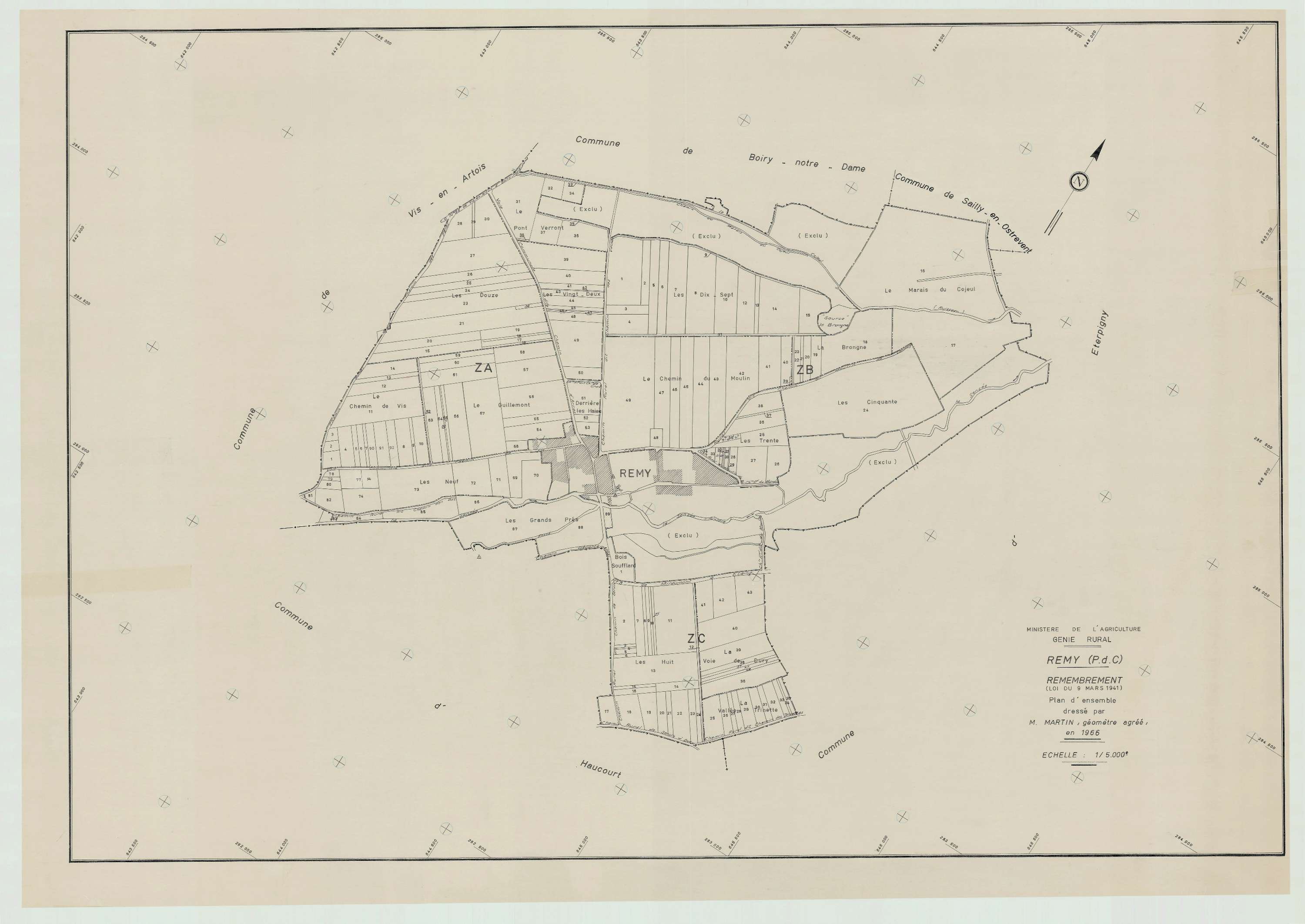 Remy - Plan cadastral : tableau d'assemblage antérieur au remembrement.
