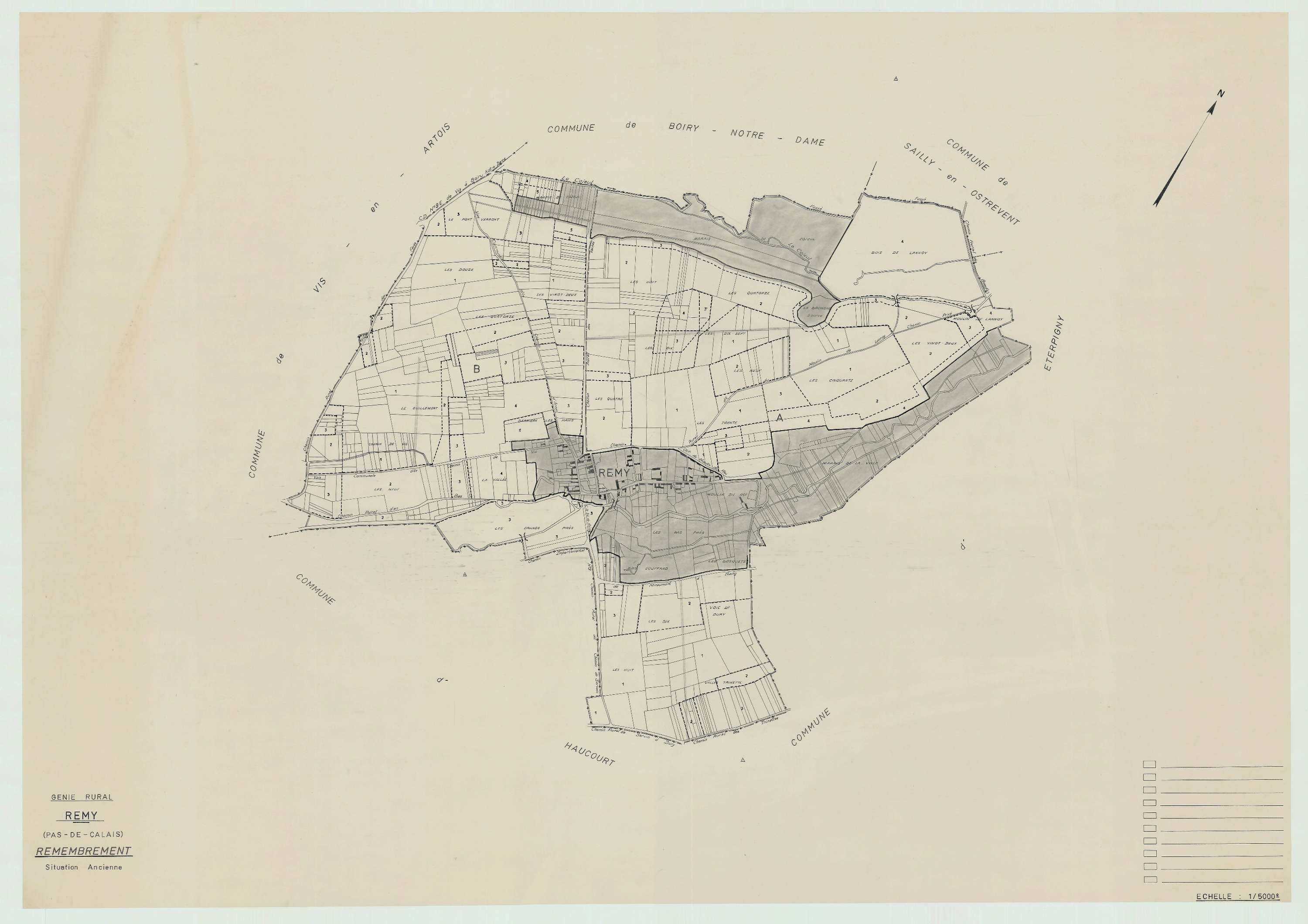 Remy - Plan cadastral : tableau d'assemblage postérieur au remembrement.