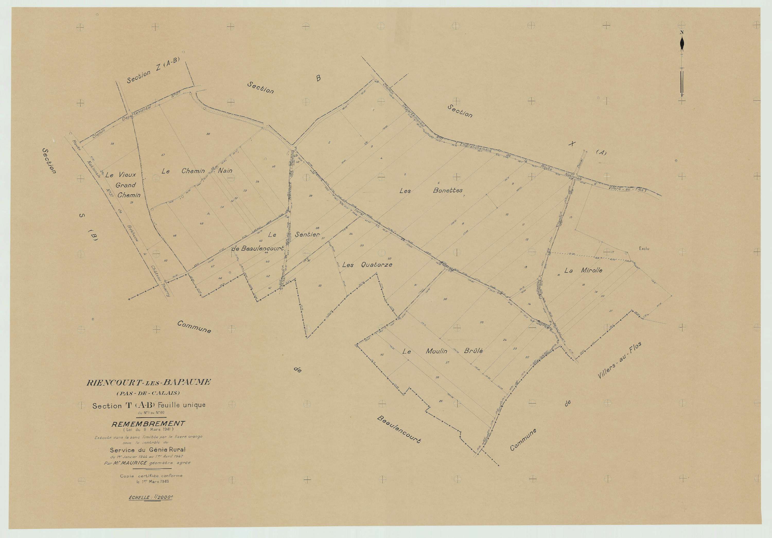 Riencourt-lès-Bapaume - Plan de remembrement : section AB.