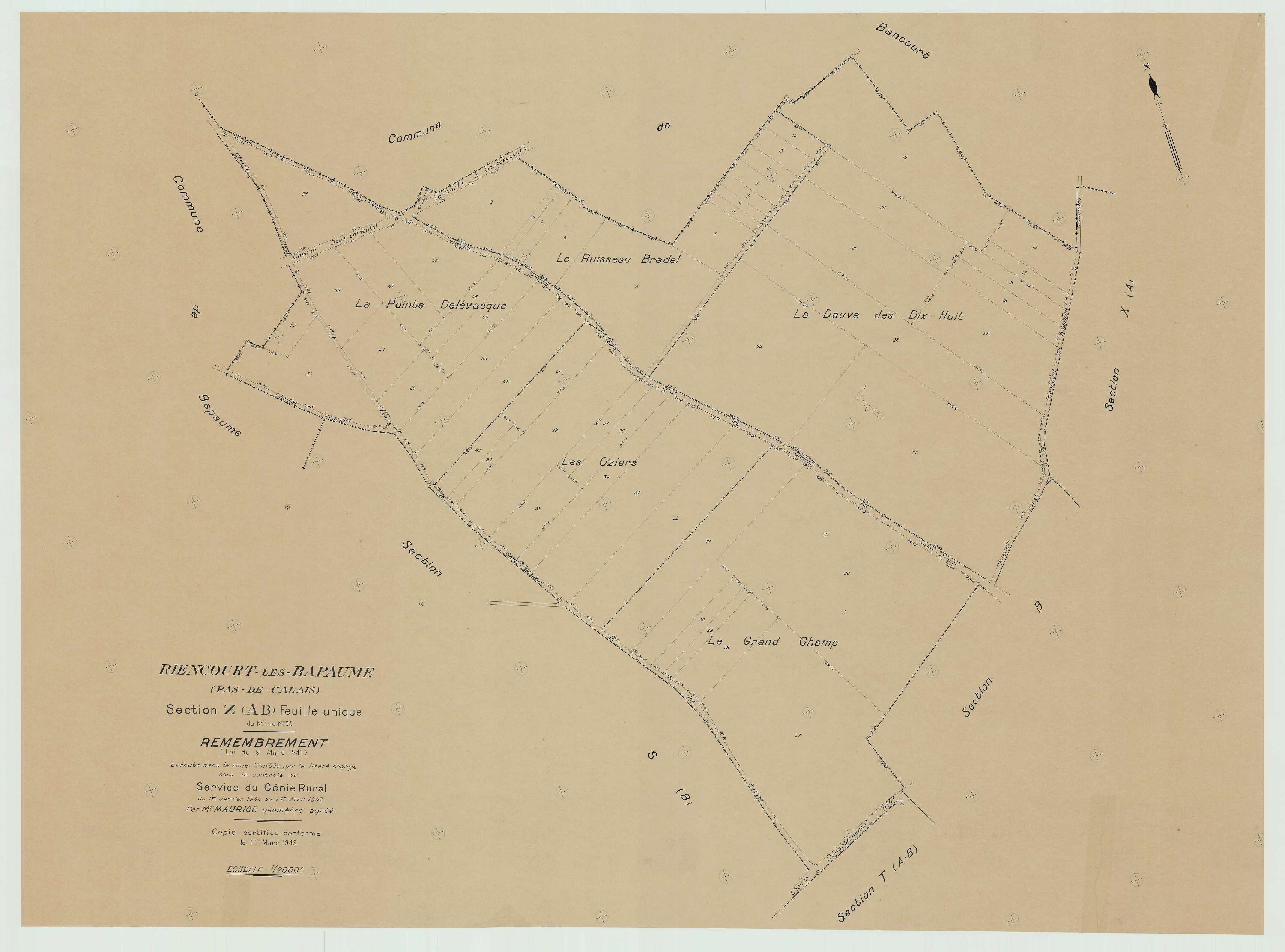 Riencourt-lès-Bapaume - Plan de remembrement : section ZA.