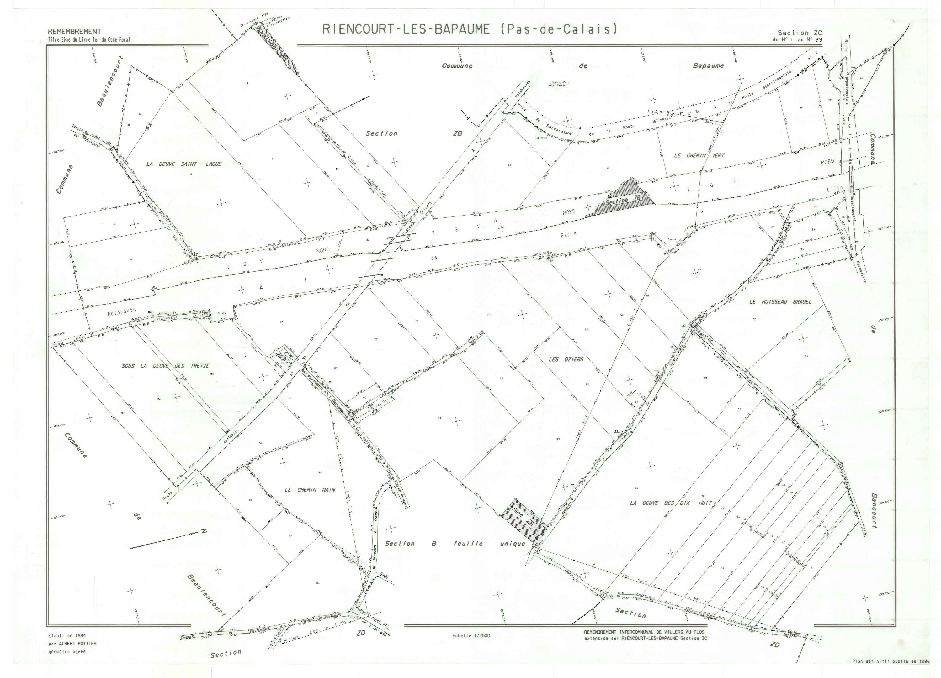 Riencourt-lès-Bapaume - Plan de remembrement : section ZC.
