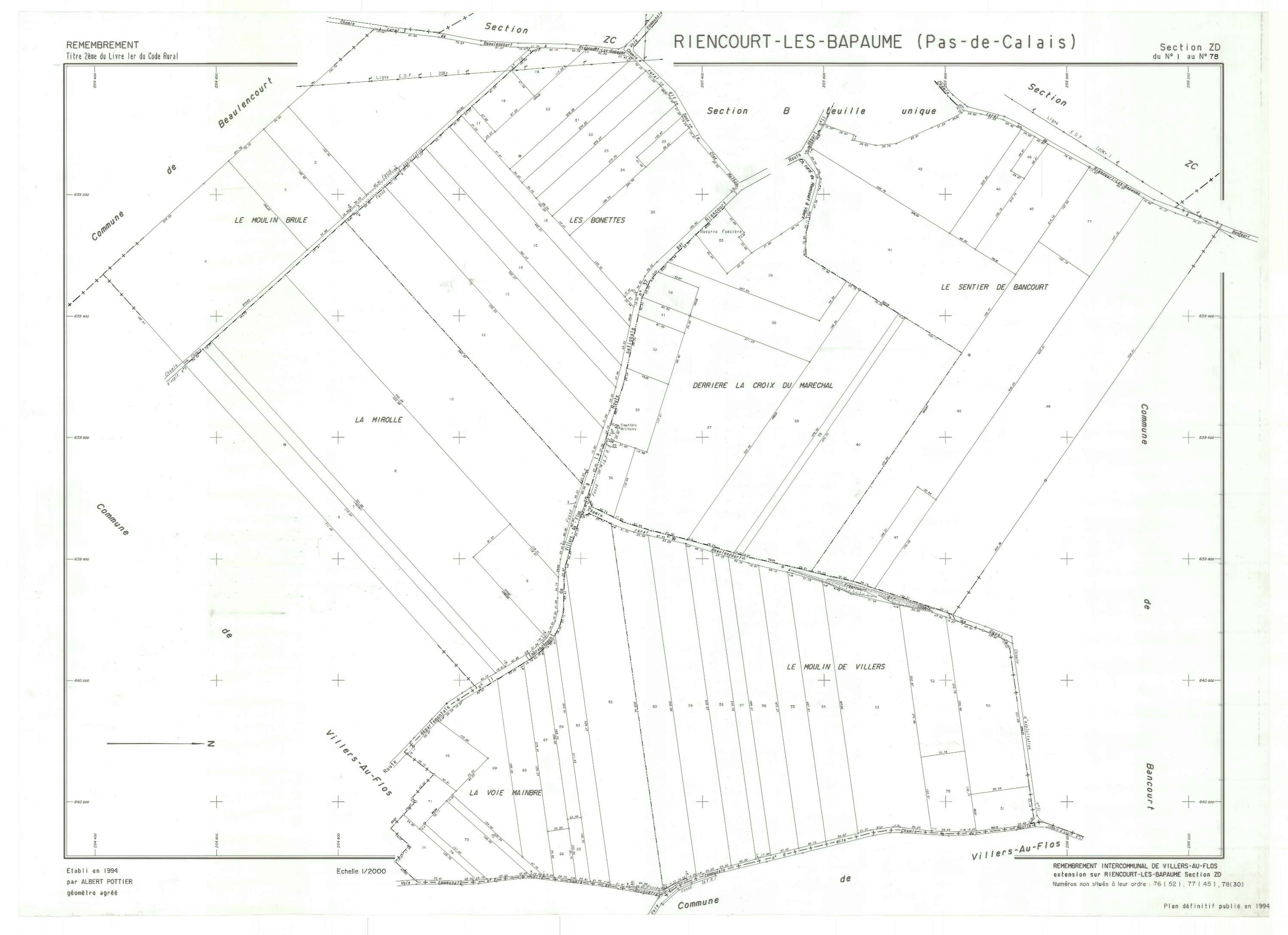 Riencourt-lès-Bapaume - Plan de remembrement : section ZD.