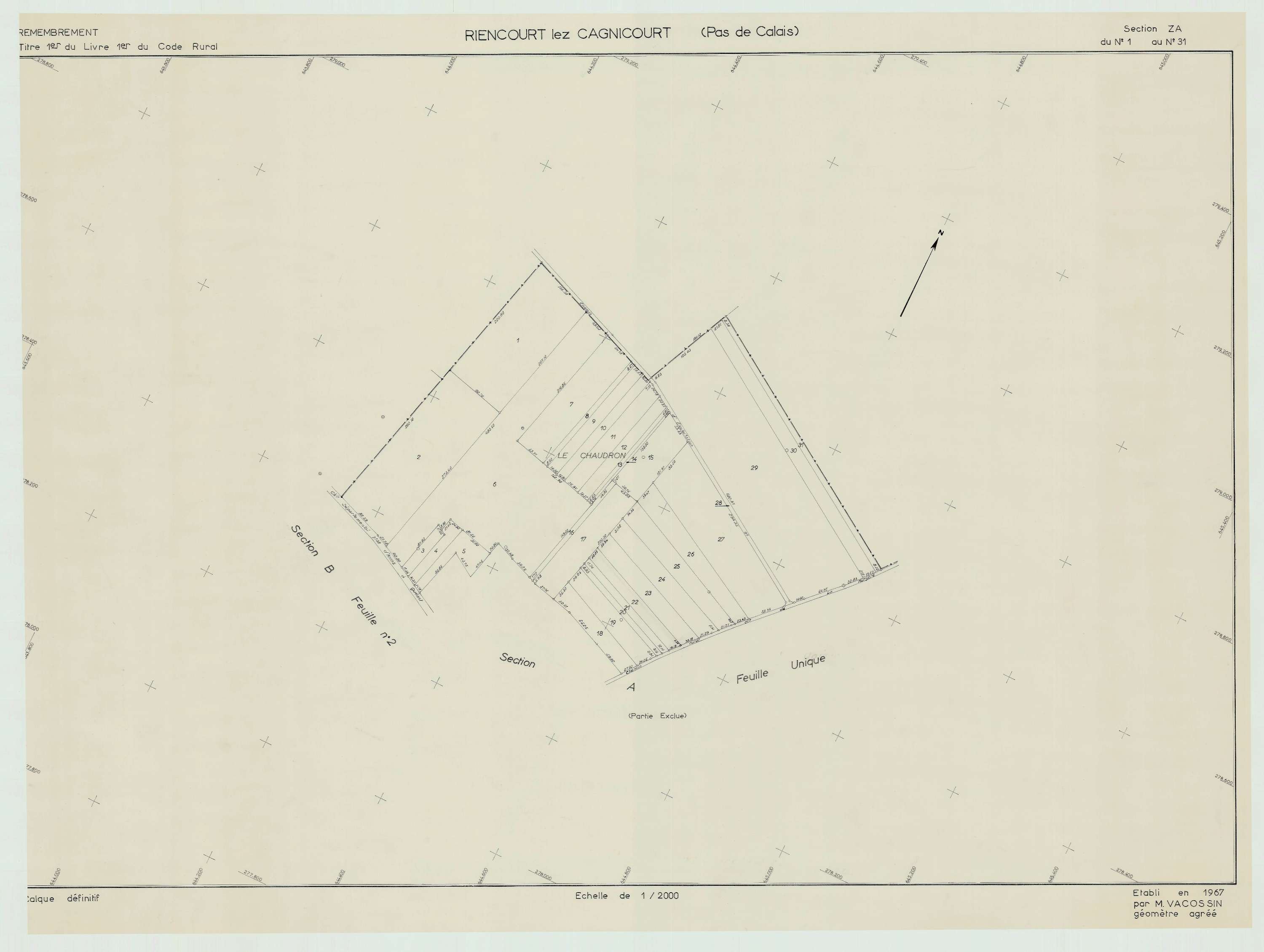 Riencourt-lès-Cagnicourt - Plan de remembrement : section ZA.