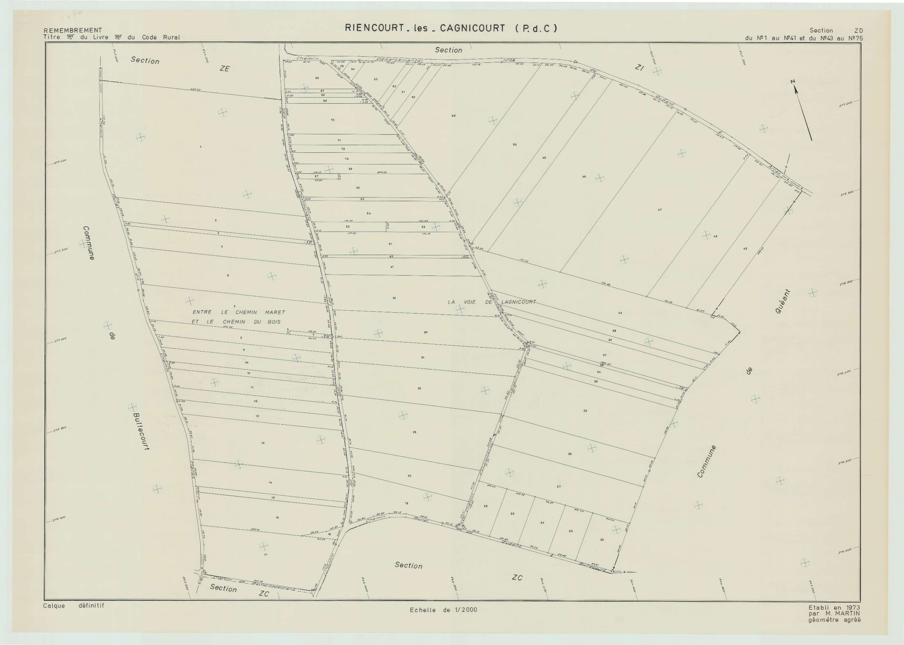 Riencourt-lès-Cagnicourt - Plan de remembrement : section ZD.