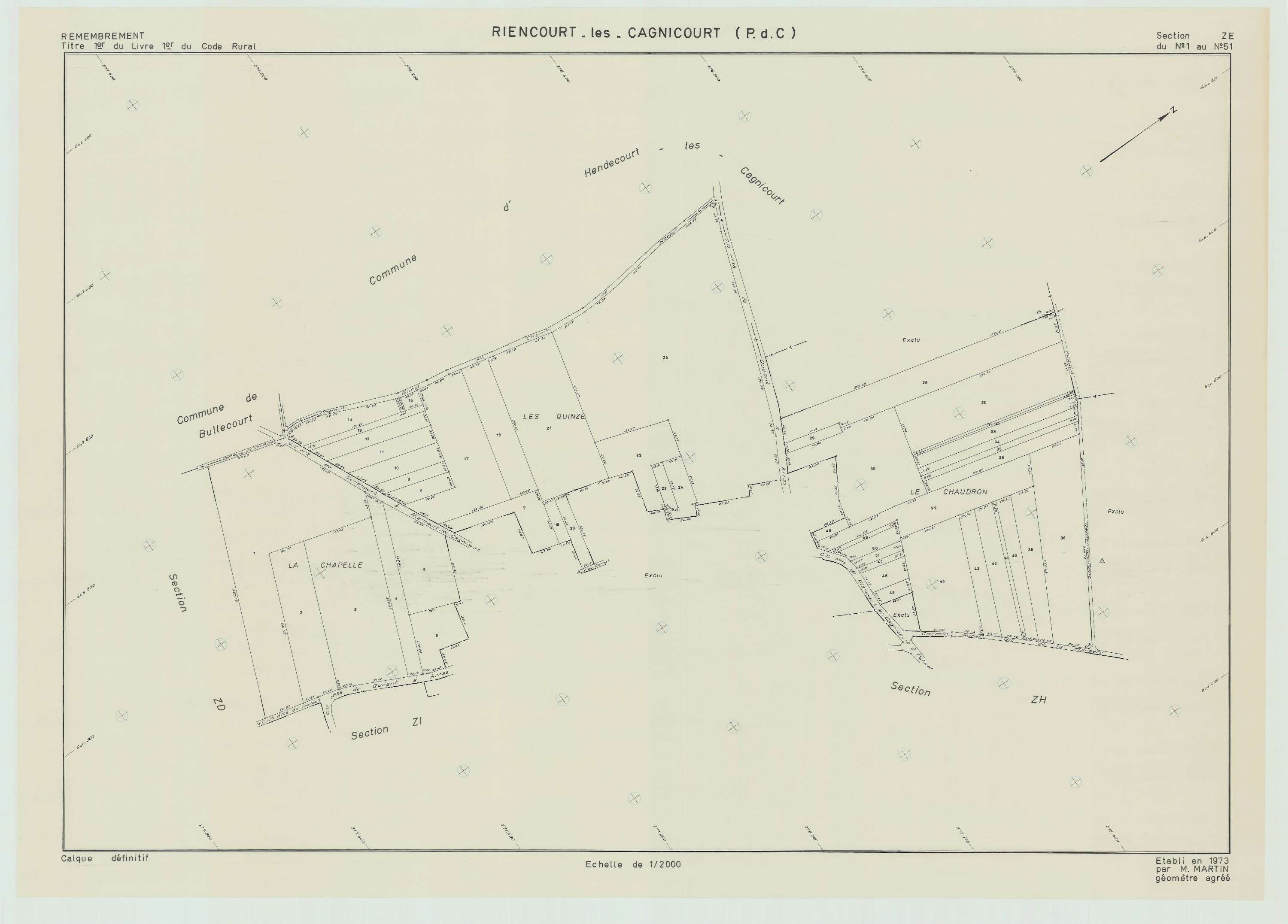 Riencourt-lès-Cagnicourt - Plan de remembrement : section ZE.