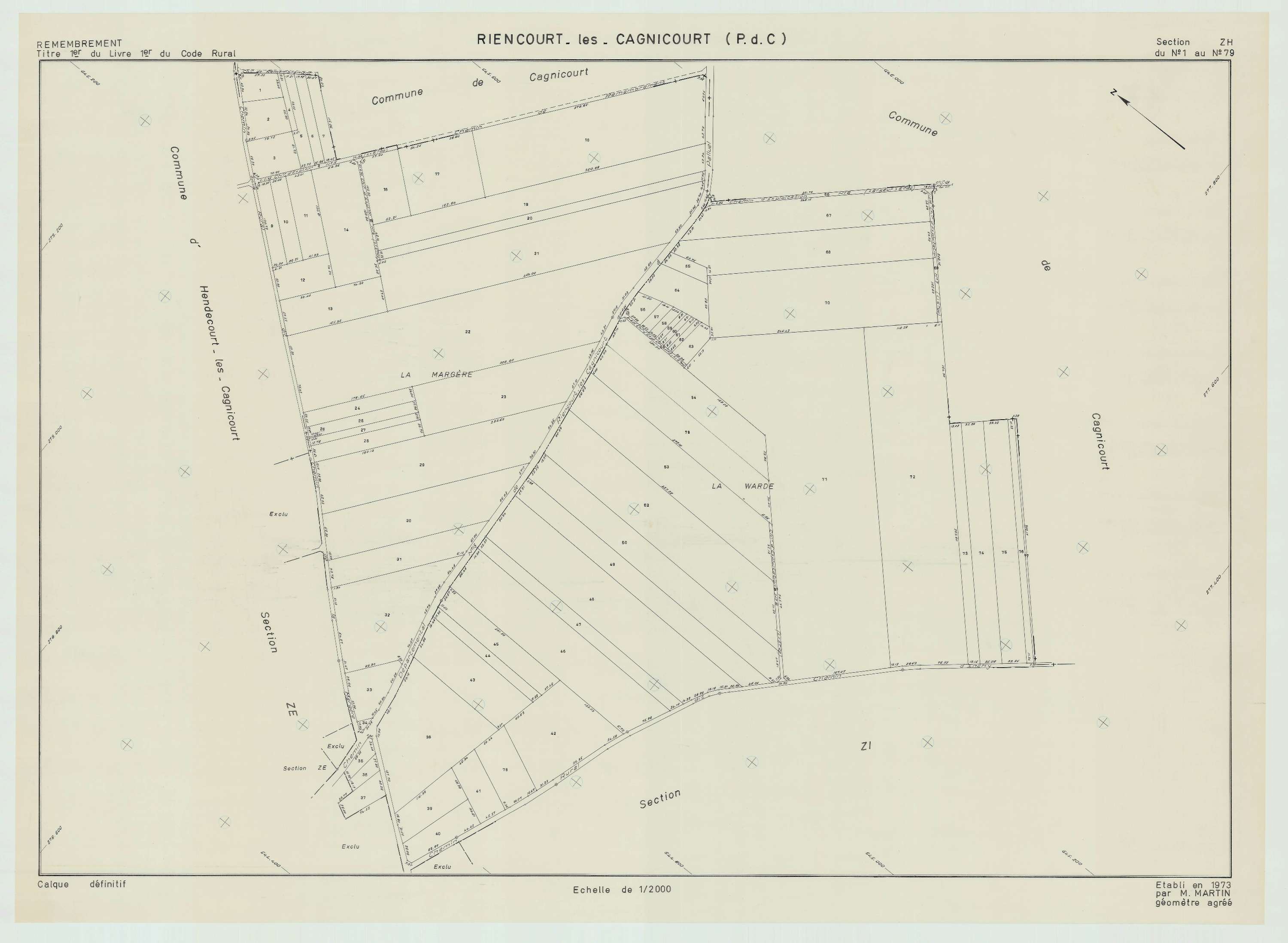 Riencourt-lès-Cagnicourt - Plan de remembrement : section ZH.