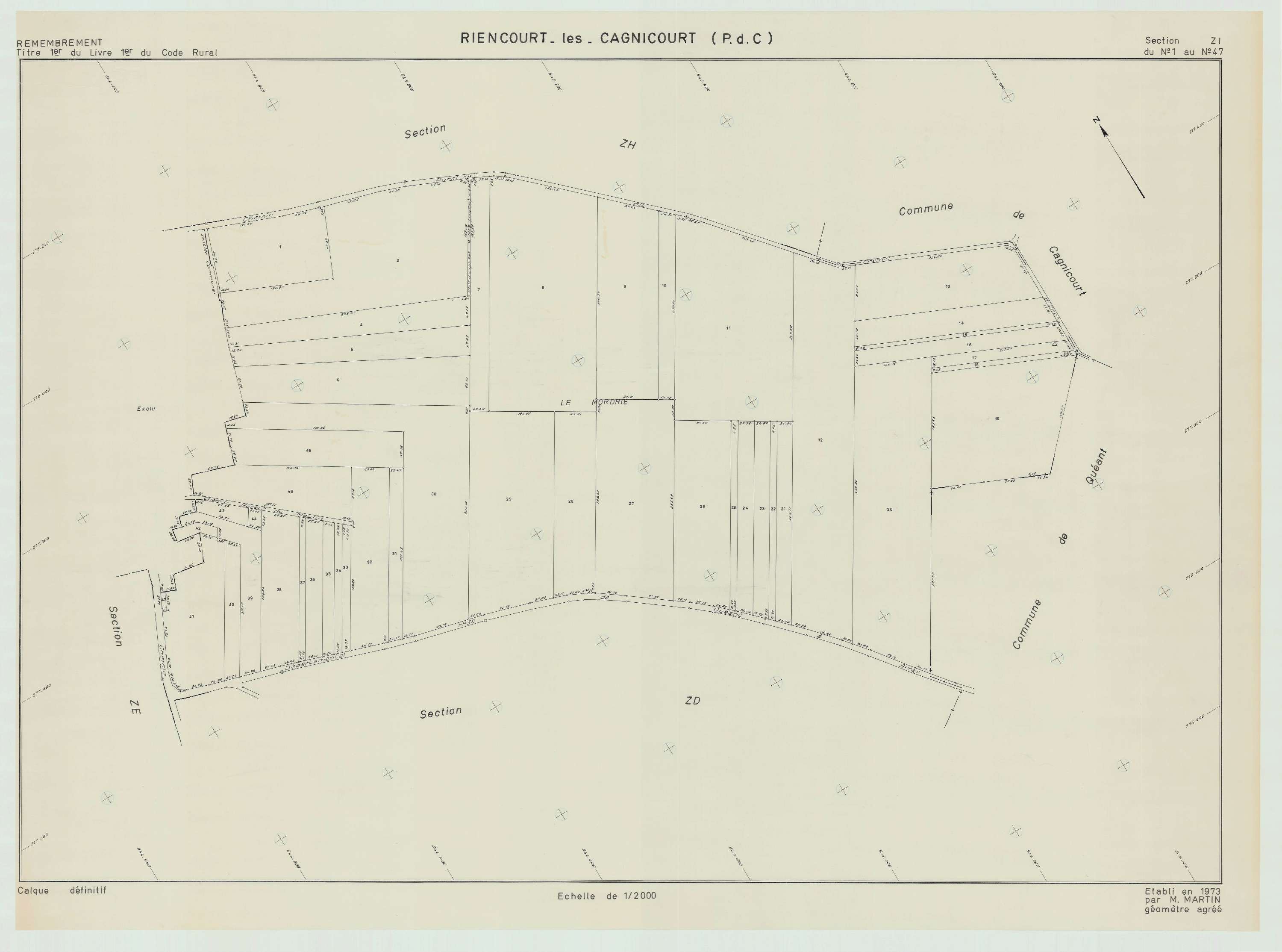 Riencourt-lès-Cagnicourt - Plan de remembrement : section ZI.